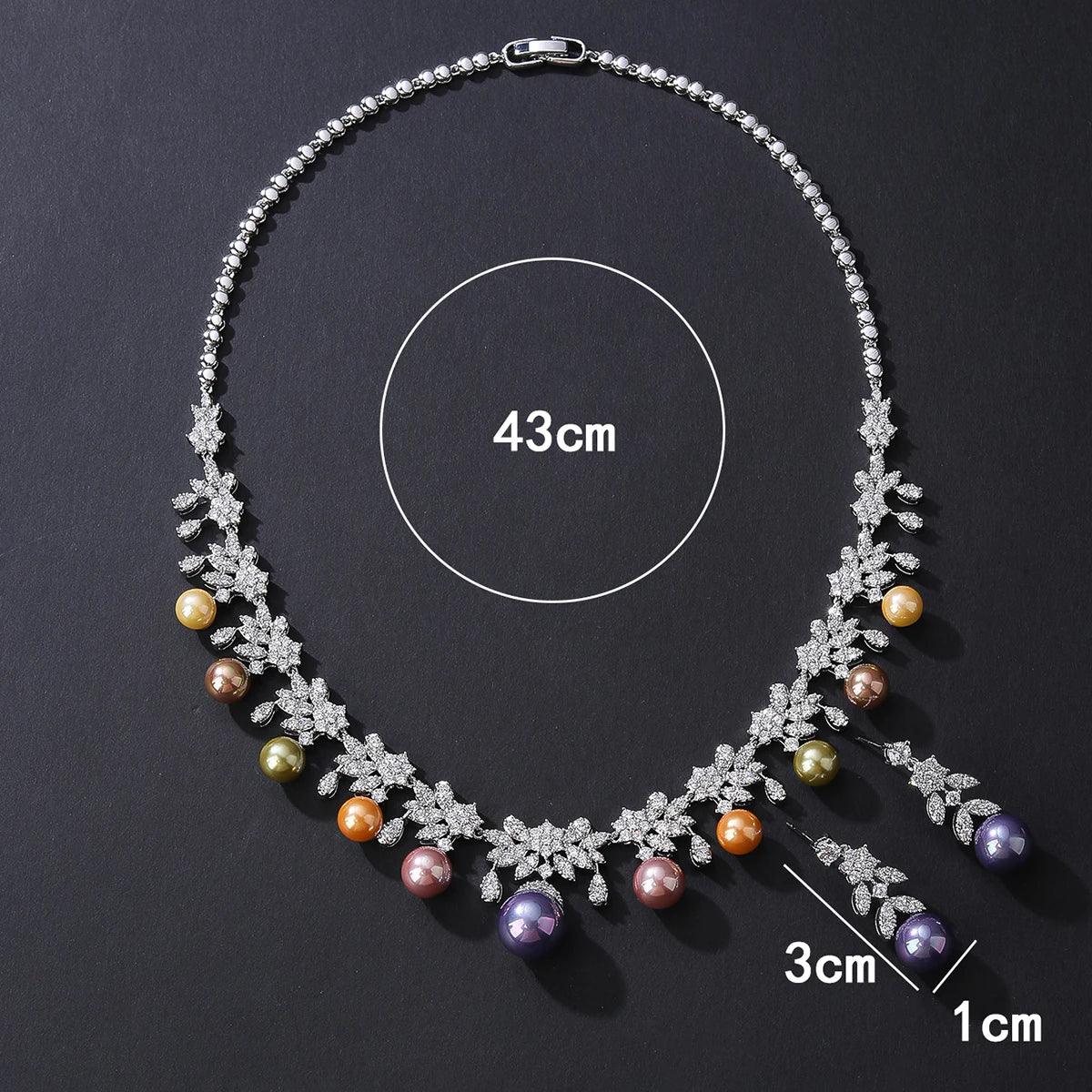 Elegant Cubic Zirconia Pearl Flower Necklace & Earrings Set for Women | Party Jewelry | Costume Accessories | Perfect for Weddings, Prom & Evening Events