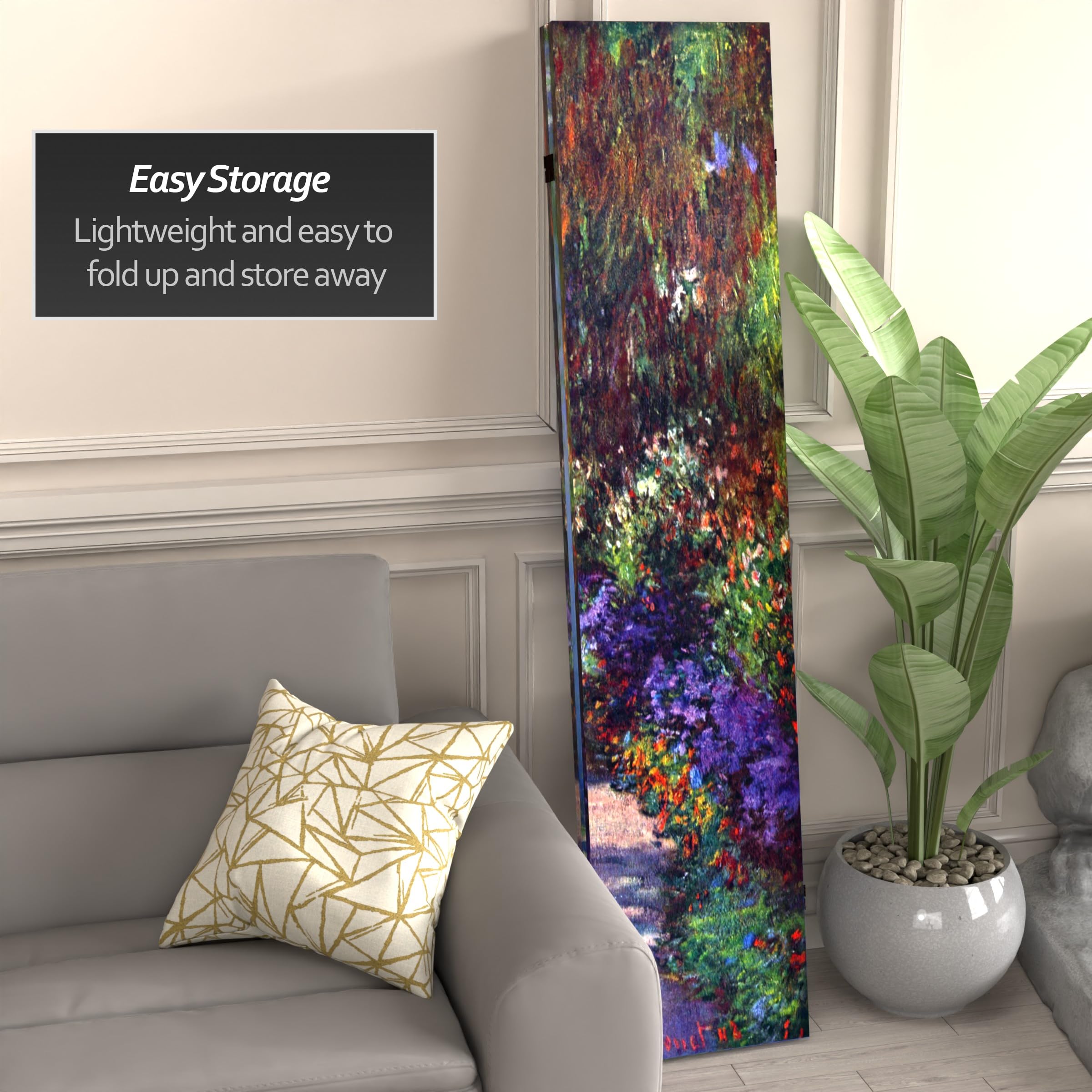 6 ft Double Sided Monet Canvas Room Divider - Water Lilies & Garden at Giverny Blue Art Panel | Home Office Partition Screen | Bedroom Decor & Living Room Privacy Panel