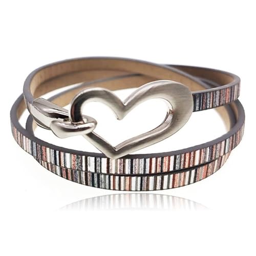 C3:pink heart leather wrap bracelet