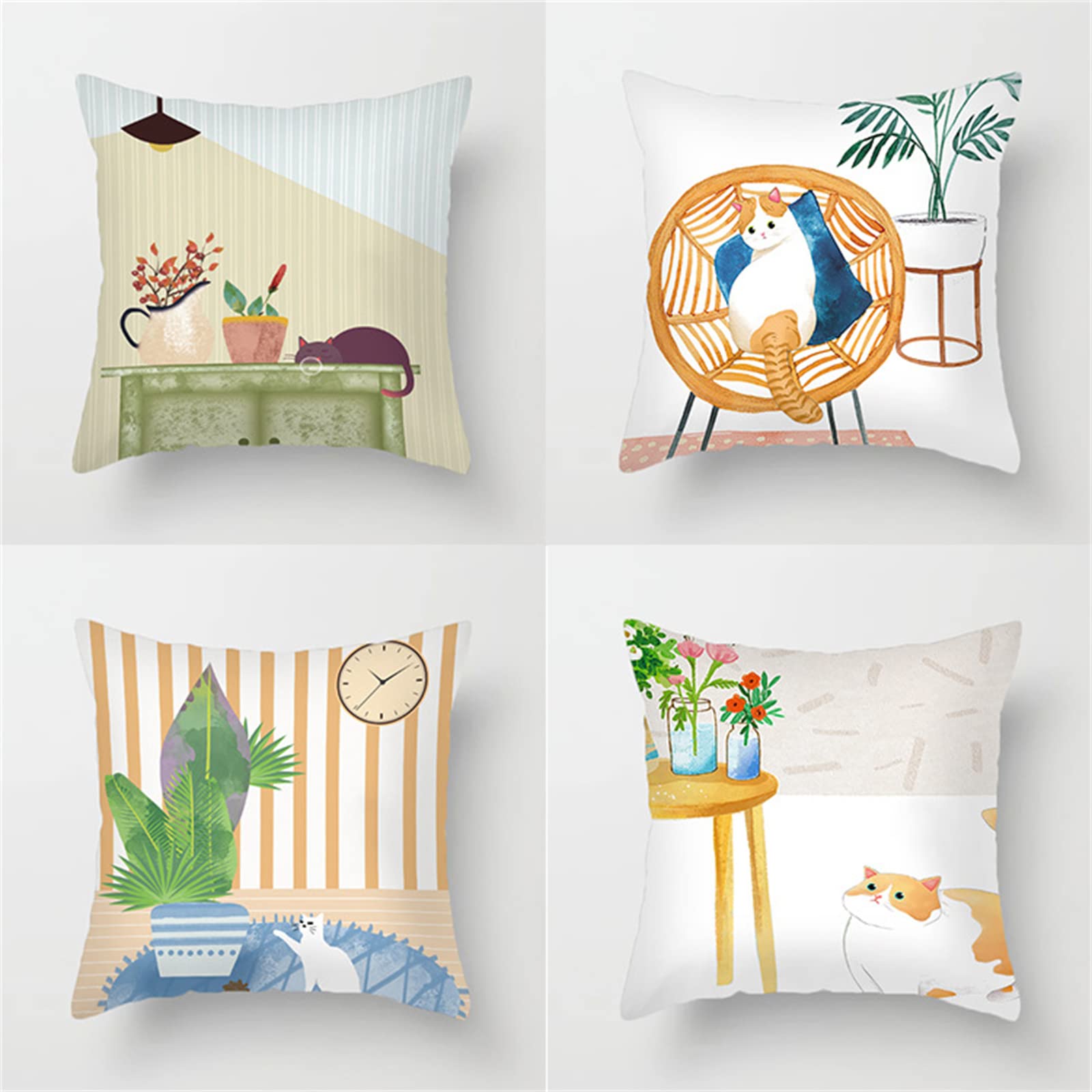 Jpnca 31x31 Inch Throw Pillow Covers Set of 4 - Soft Velvet Square Cushion Covers with Cute Cartoon Cat Design for Sofa, Couch, Bedroom, Car & Home Decor - Perfect for Living Room Accents, Cozy Bedding & Stylish Interior Design