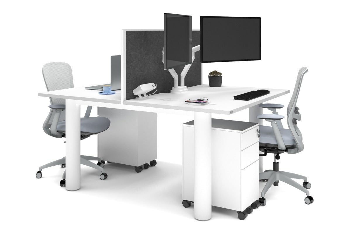 Quadro Cylinder Leg 2-Person Office Workstation Desk - 1800L x 800W with Cable Management Scallop - Perfect for Collaborative Workspaces & Modern Offices