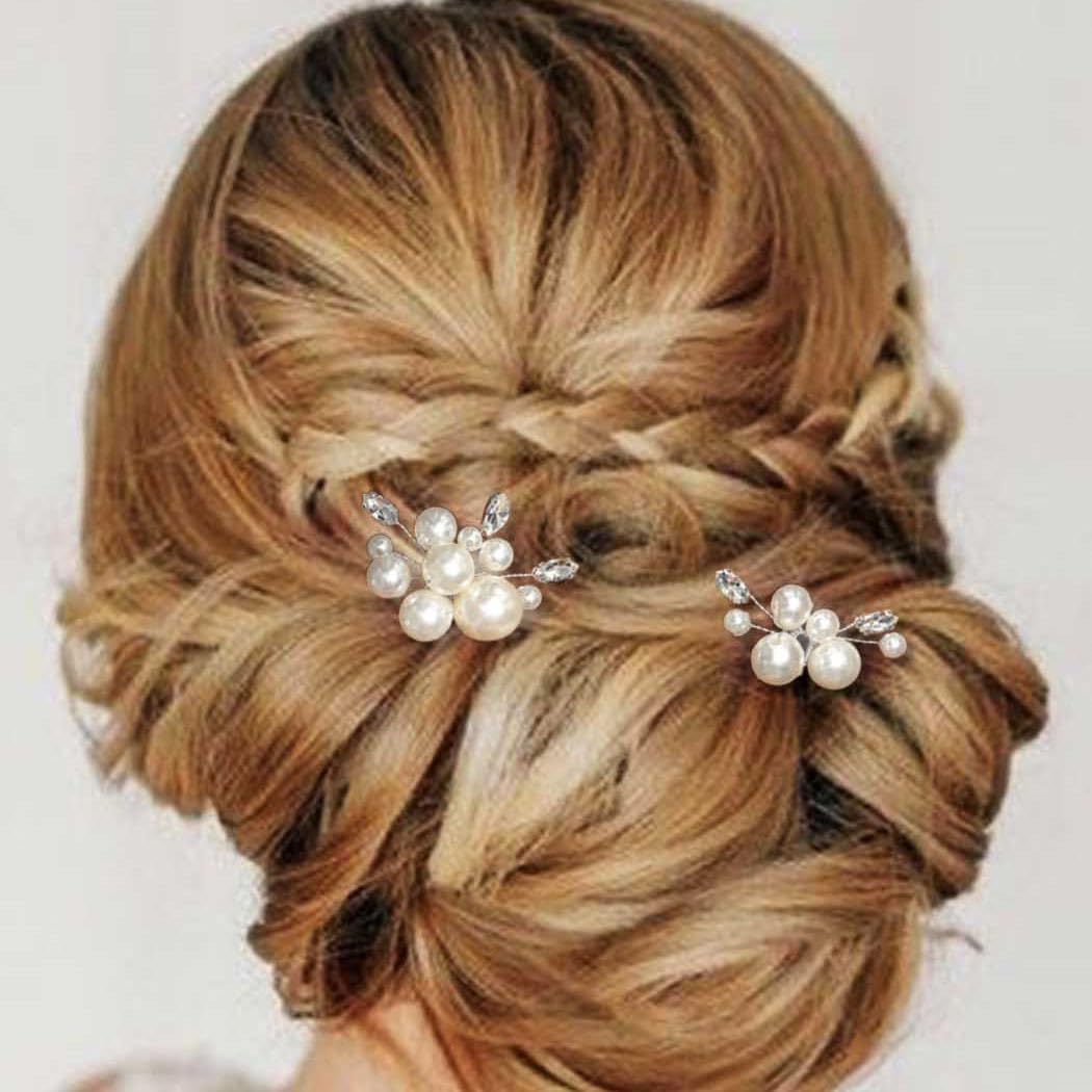 Casdre Pearl & Crystal Bridal Hair Pins - Silver Wedding Hair Accessories for Women & Girls (2-Pack) | Perfect for Bridal Showers, Weddings & Special Occasions
