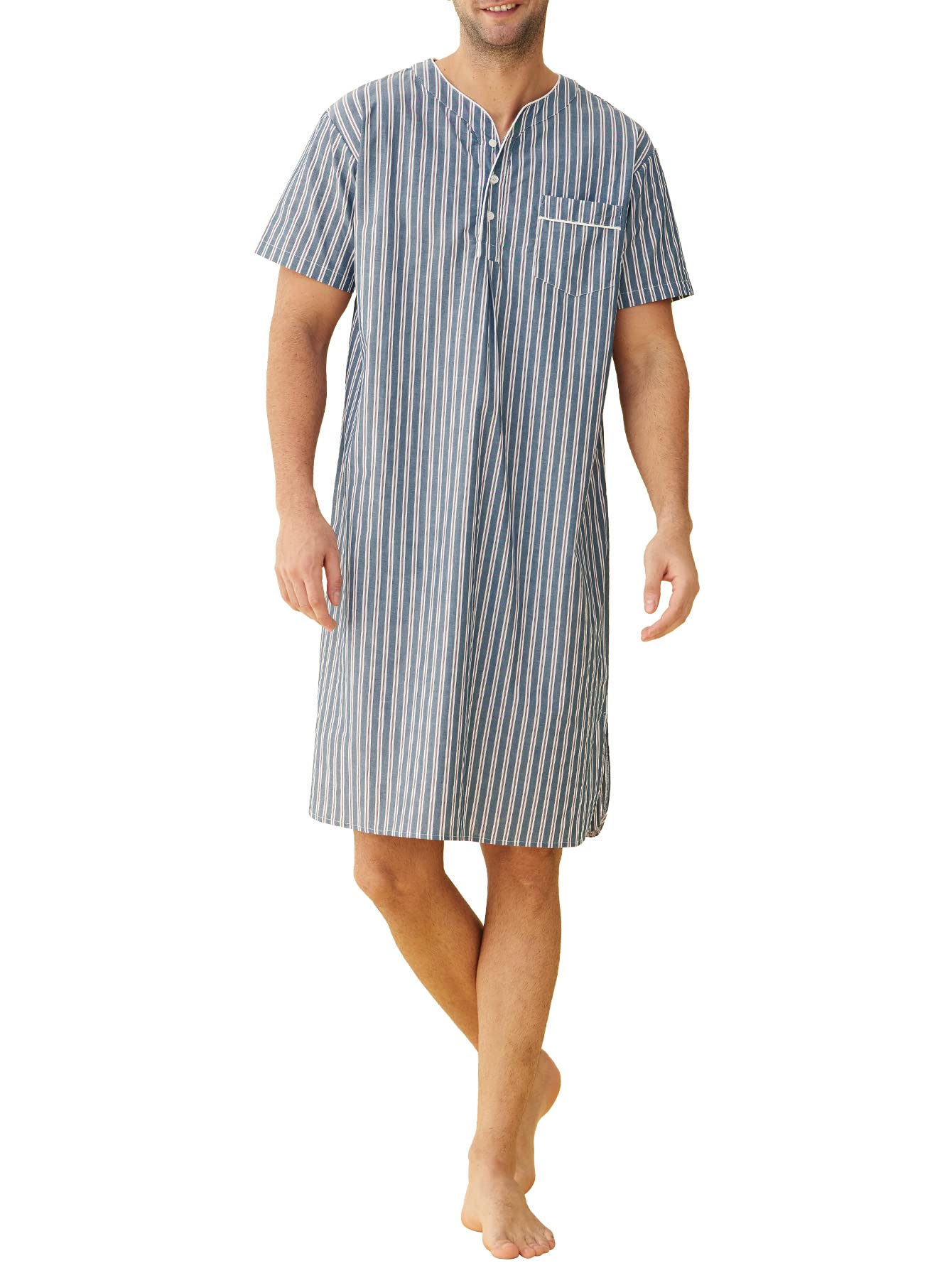 Latuza Men's Plaid Cotton Nightshirt - Soft Sleep Shirt for Comfortable Lounge & Bedtime - Perfect for Relaxing at Home or Vacation Pajamas