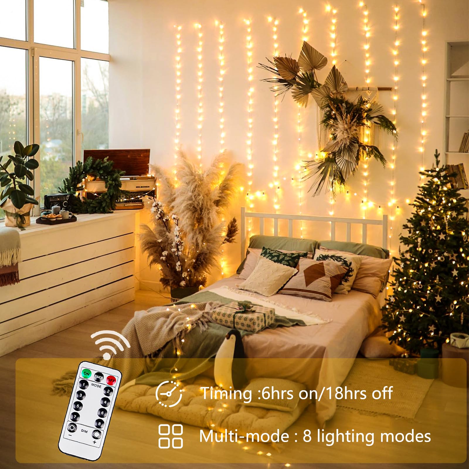 200 LED Christmas Fairy Lights - 66FT Waterproof String Lights with Remote & Timer, 8 Modes Twinkle for Indoor/Outdoor - Perfect for Bedroom, Xmas Tree, Wedding, Party Decor (Warm White)