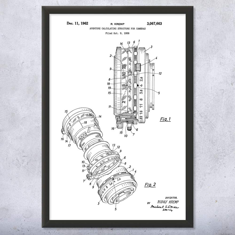 Vintage Camera Lens Blueprint Art Print - 8x10 Black & White Framed Photography Wall Decor - Perfect Gift for Photographers & Camera Enthusiasts - Ideal for Home Office, Studio, or Camera Store Display