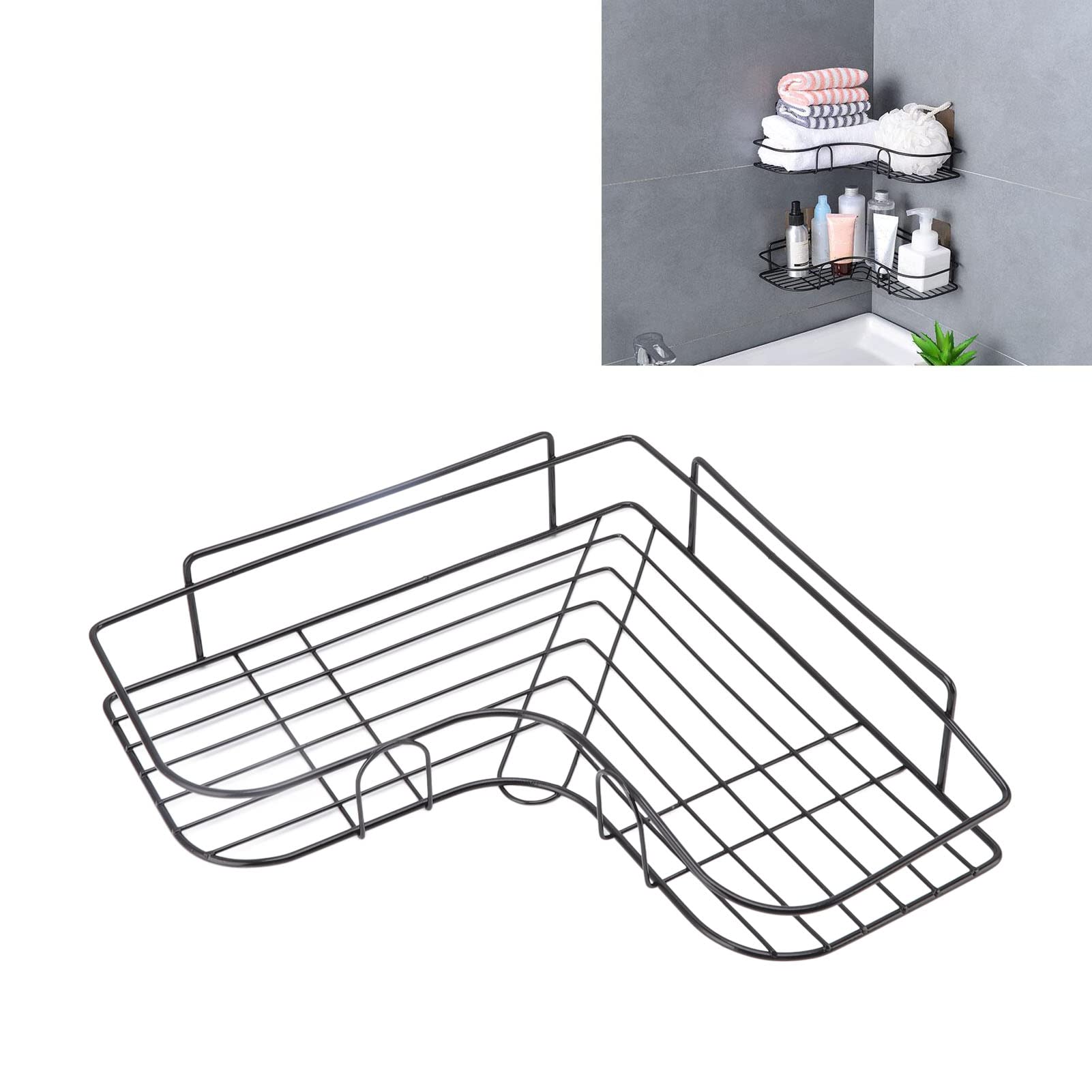 Corner Shower Caddy Shelf - Rustproof Iron Bathroom Organizer Wall Mounted Storage Basket - No Drill Hole Free Installation - Perfect for Bathroom, Kitchen & Small Space Organization