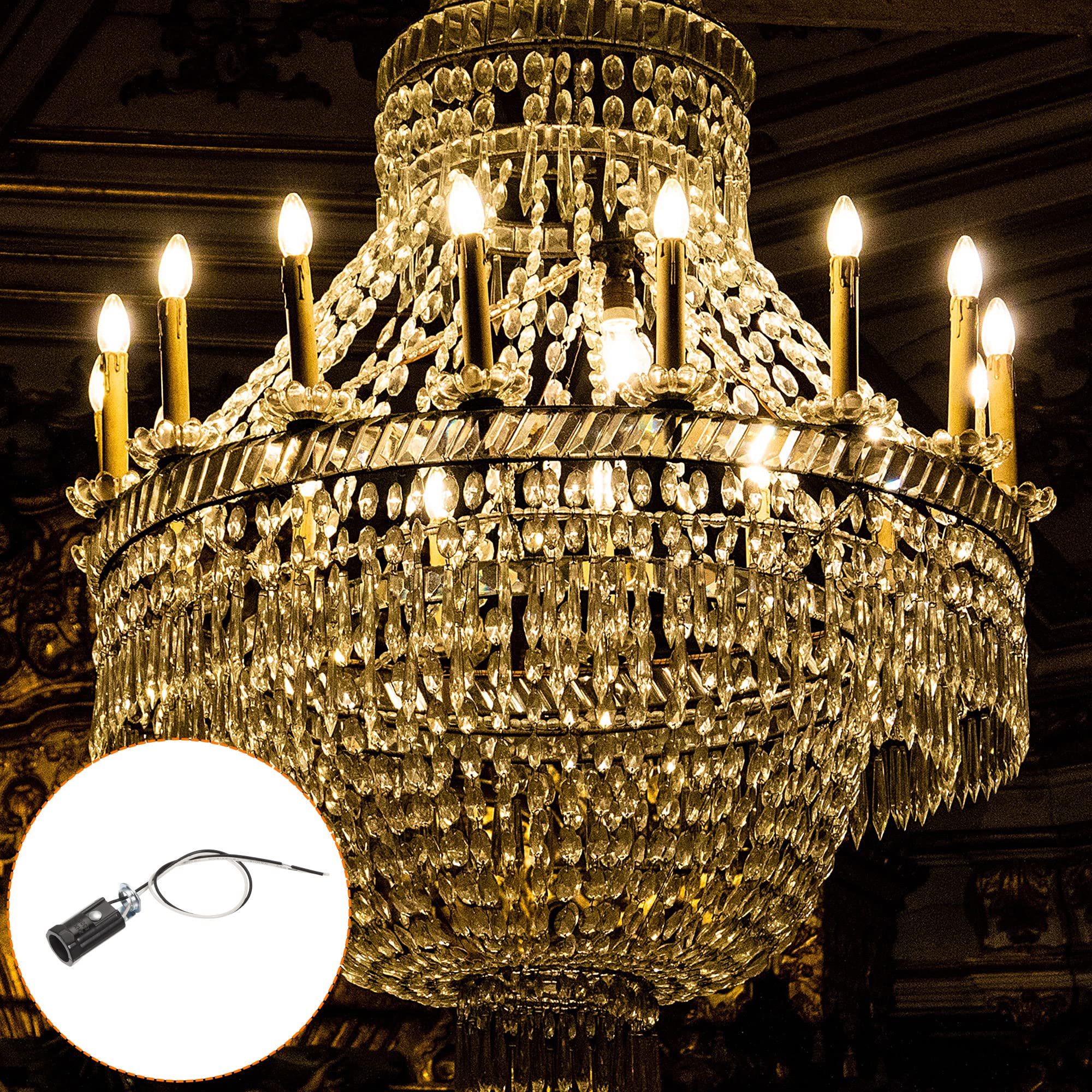 Meccanity E12 Bulb Socket - 1.69 Inch Height Candelabra Base LED Lamp Holder with 9.8 Inch Wire & M10 Lamp Pipe Nuts - Pack of 5 - Perfect for Chandeliers, Pendant Lights & DIY Lighting Projects