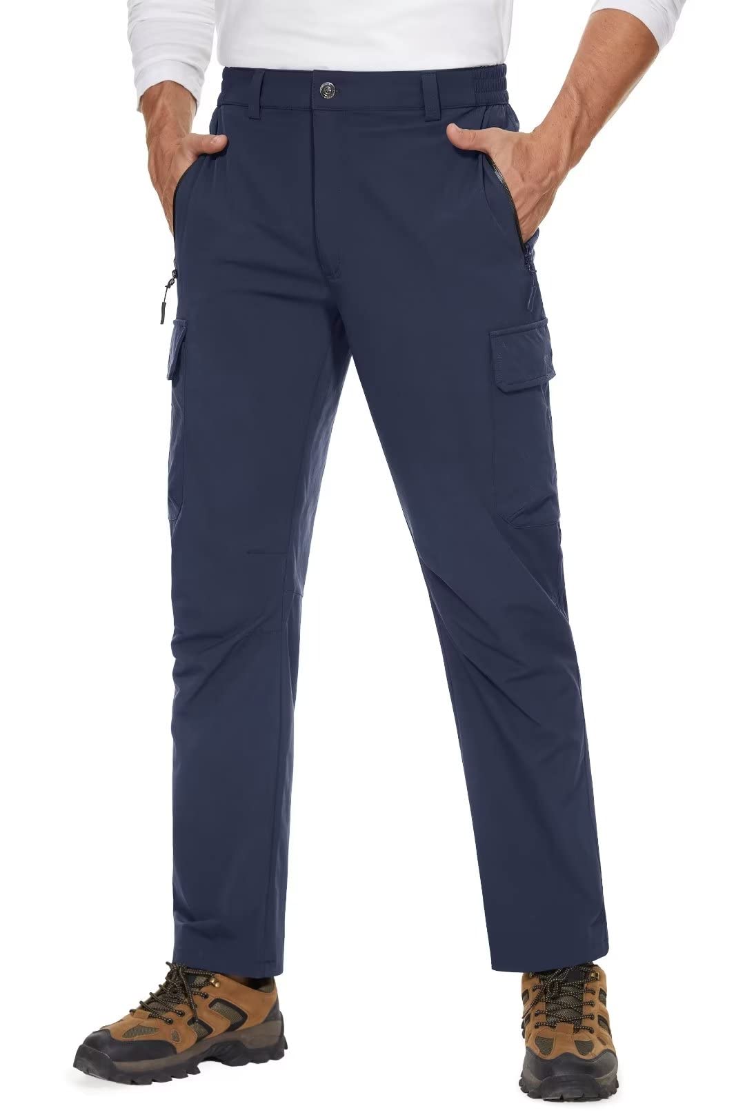 BIYLACLESEN Men's Outdoor Hiking Pants - Elastic Waist, 5 Pockets, Lightweight Quick-Dry Breathable Ripstop Cargo Pants for Camping, Trekking & Adventure Travel