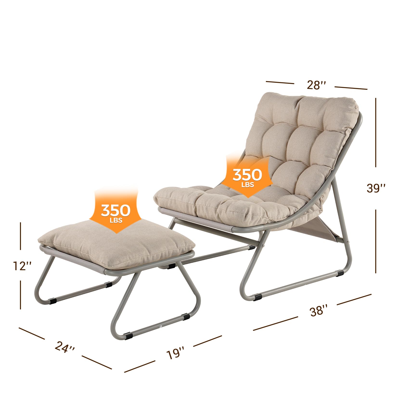 Premium Outdoor Lounge Chair Set with Foot Stool - Comfortable Sling Recliner with Plush Cushion & Adjustable Footrest - Modern Patio Furniture for Porch, Deck, Garden, Poolside - Champagne Gray - Perfect for Relaxing, Sunbathing & Outdoor Entertaining