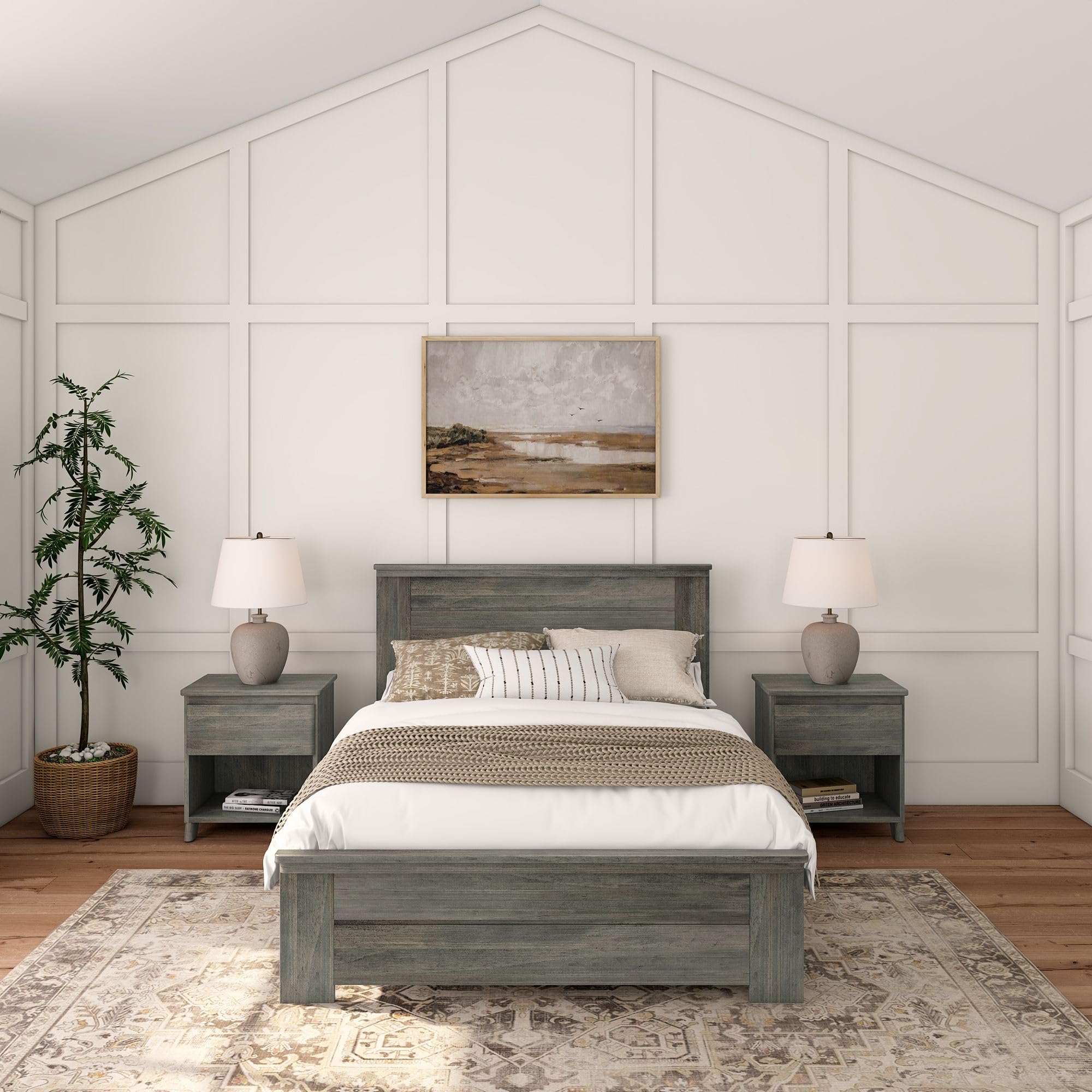 Plank+Beam Rustic Wood Full Bed Frame - Solid Wood Platform Bed with Headboard in Driftwood Finish | Perfect for Farmhouse, Cottage & Loft Style Bedrooms