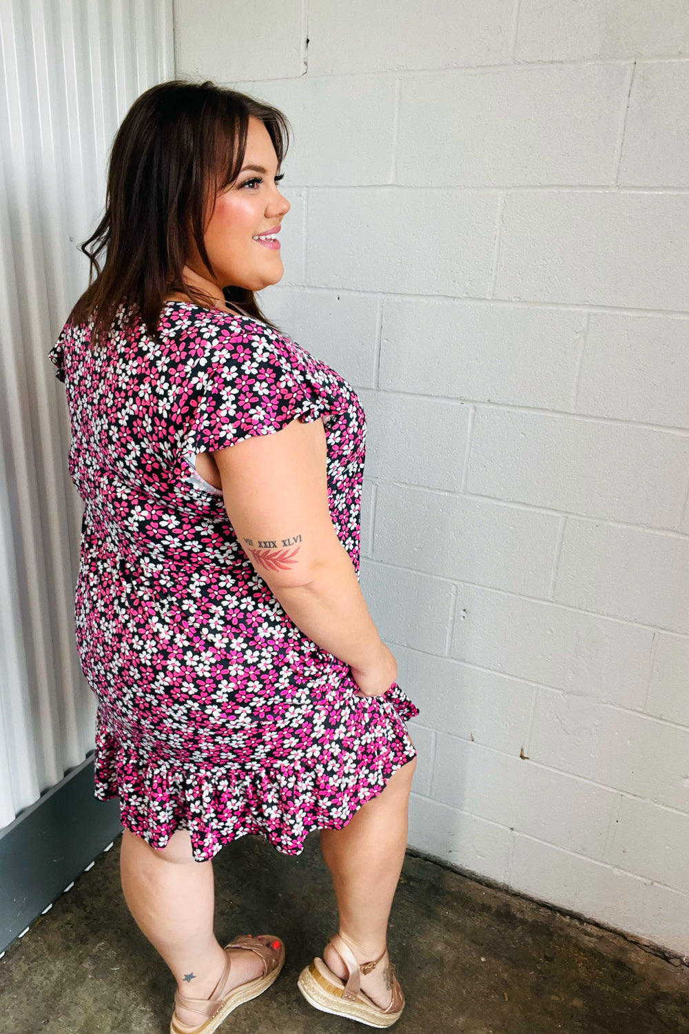 Black & Multicolor Floral Babydoll Dress with Flutter Sleeves - Midi Length Summer Dress for Women, Perfect for Beach Vacations, Date Nights & Garden Parties
