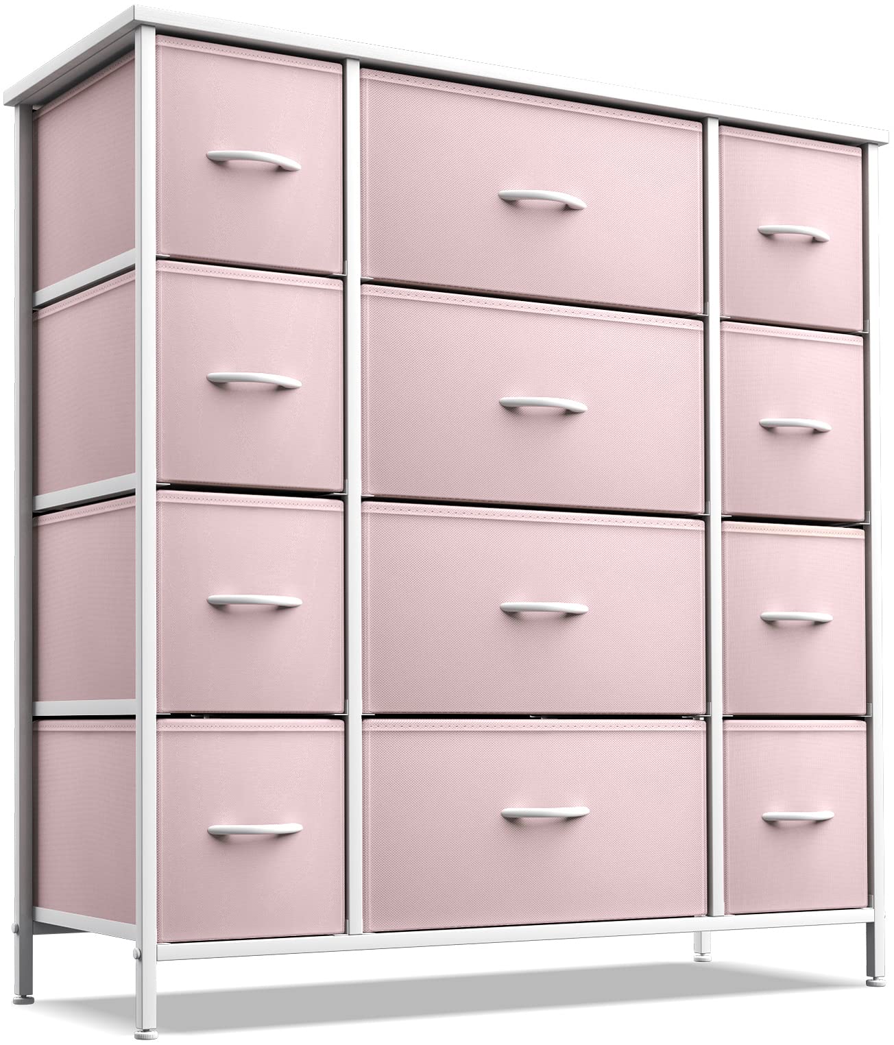 Sorbus 12-Drawer Kids Dresser Organizer with Steel Frame & Wood Top - Large Fabric Bin Storage for Clothes, Toys & Nursery Essentials - Perfect for Bedroom, Hallway, Kids Room & Closet Organization (Pink)