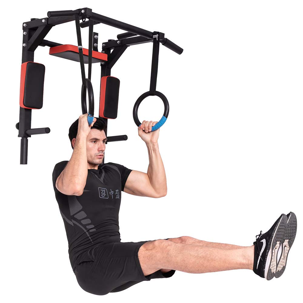 Pull Up Bar for Home Gym - Wall Mounted Chin Up Bar with Heavy Duty Steel Construction, Black/Red - Perfect for Strength Training & Home Workouts