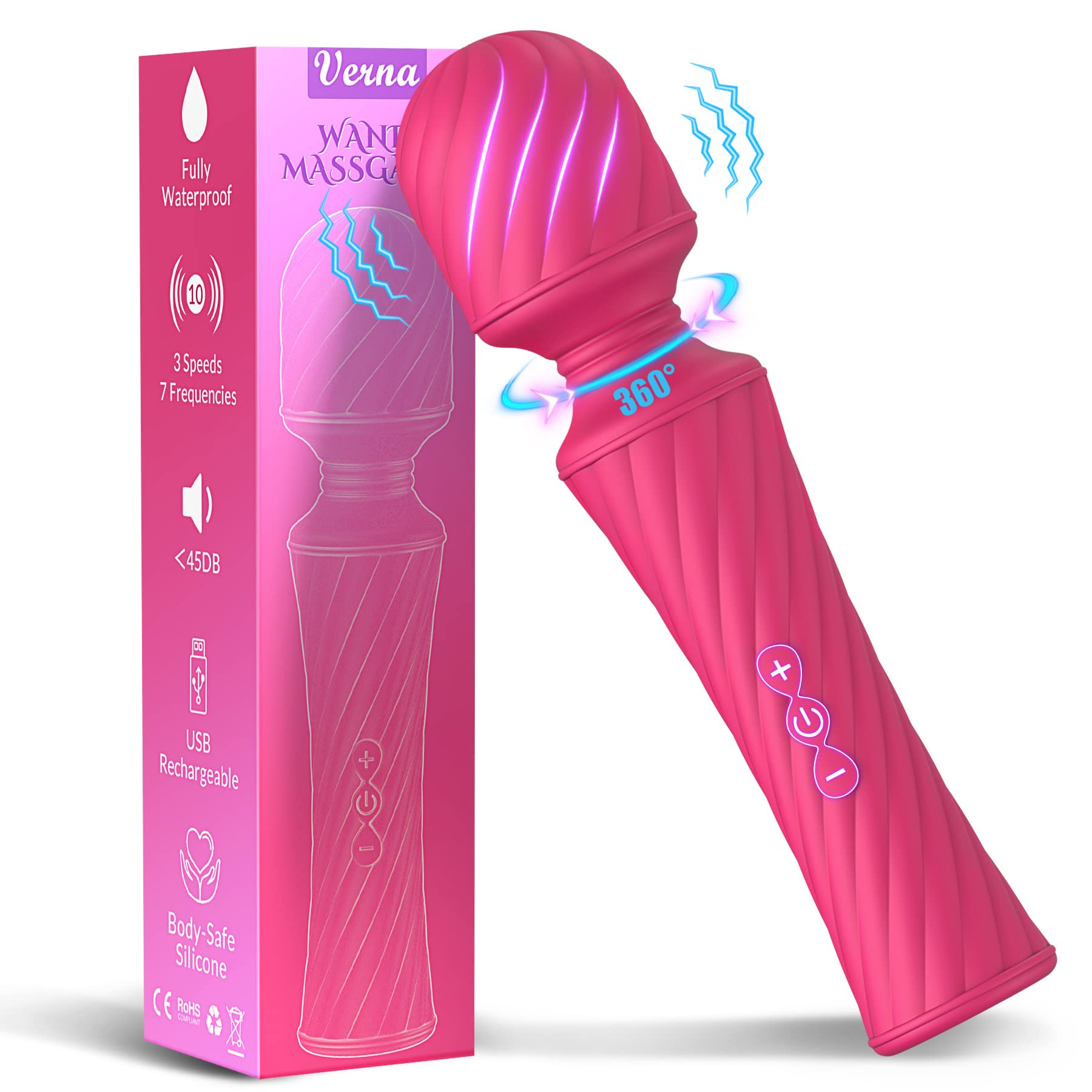 Rose Wand Massager - Powerful Rechargeable Clitoral Vibrator for Women & Couples, Discreet & Quiet Adult Sex Toy - Perfect for Solo Play, Couples Intimacy & Sensual Massage