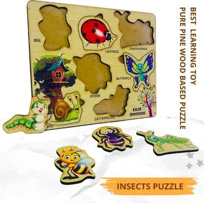 KALAM INNOVATIONS Wooden Puzzle Toy Set - Birds & Insects Shapes Learning Game for Toddlers | Educational STEM Toys for 2-4 Year Olds | Perfect for Preschool Learning & Montessori Activities
