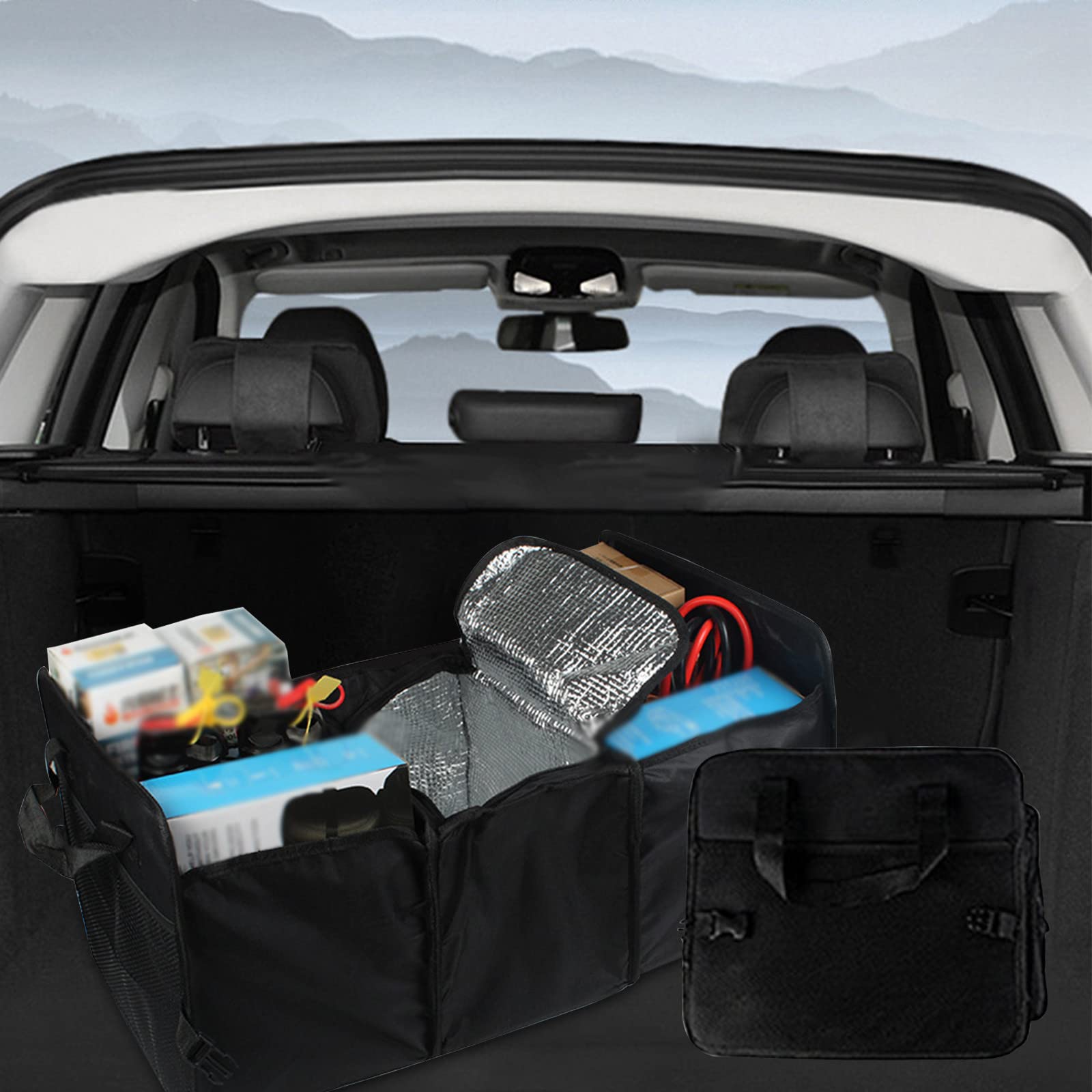 Premium Car Trunk Organizer - Insulated Thermal Storage Box with Collapsible Multi-Compartment Design | Durable Oxford Cloth Auto Organizer for Hot & Cold Items | Perfect for Groceries, Picnics & Road Trips (Black)
