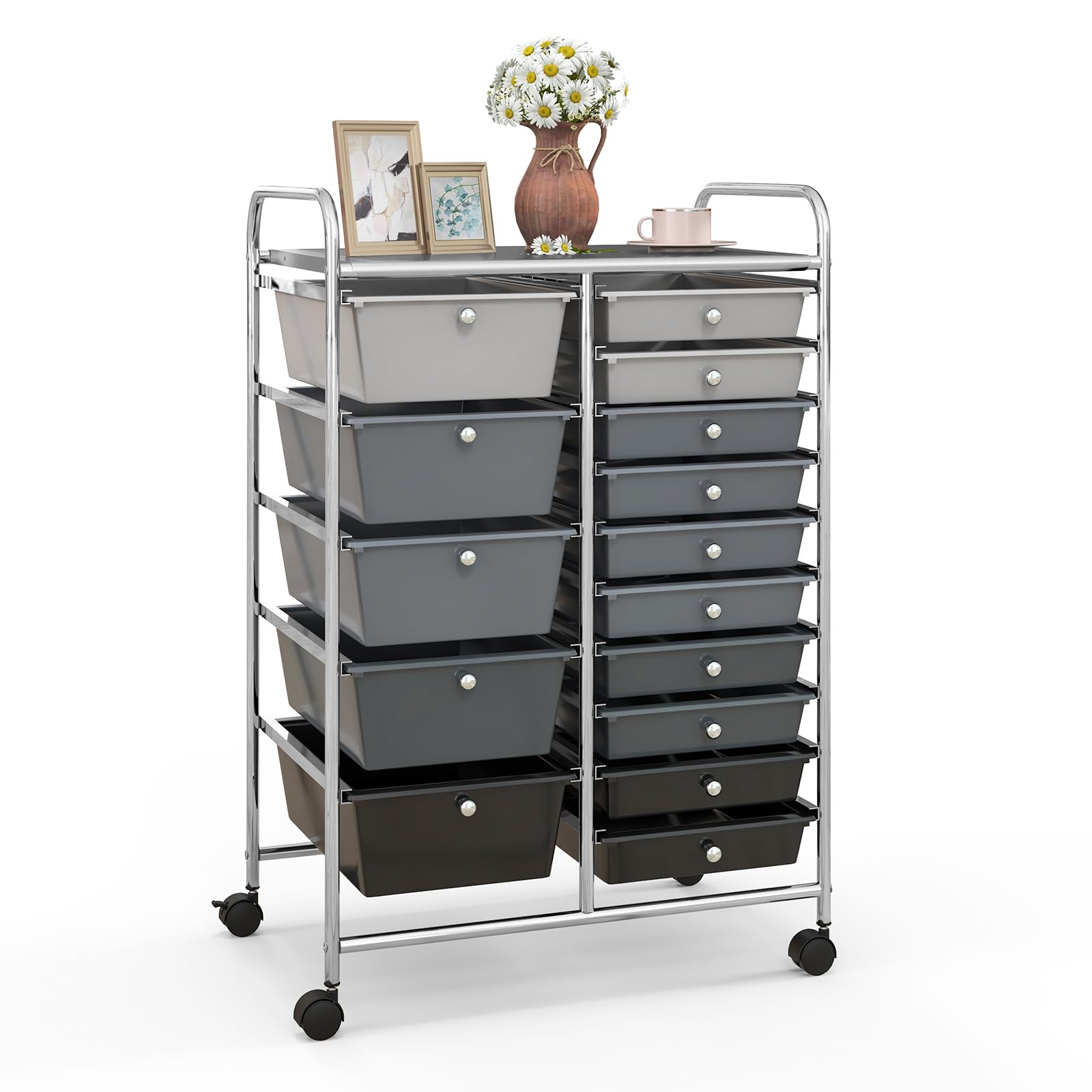 Giantex 15-Drawer Rolling Storage Cart with Wheels - Mobile Organizer for Classroom, Office, Home, School Supplies, Crafts, Art & Paper Storage - Perfect for Teachers, Students & DIY Projects