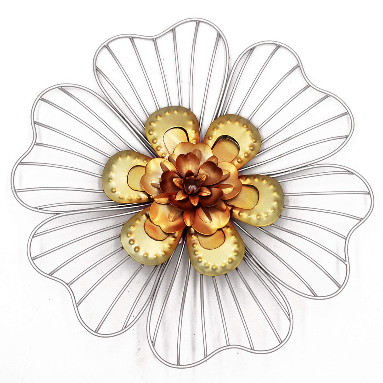 Vintage Metal Flower Wall Art Decor - Silvery Floral Home Decor for Living Room, Bedroom & Office - Handcrafted Wall Hanging for Boho, Farmhouse & Rustic Interior Design