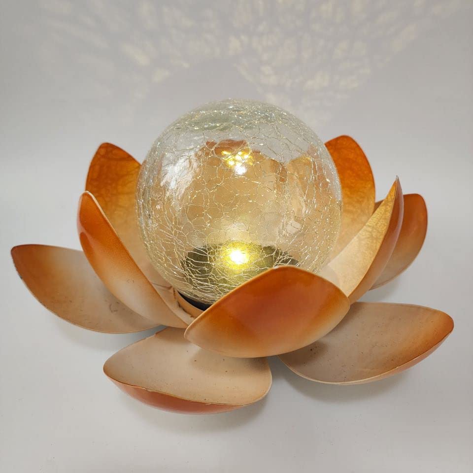 Decorman Solar Garden Lights Outdoor - Waterproof Crackle Glass Lotus LED Flower Lights for Yard, Patio, Lawn, Pathway Decor (1 Pack, Orange) | Perfect for Romantic Evening Ambience, Wedding Decorations & Landscape Lighting
