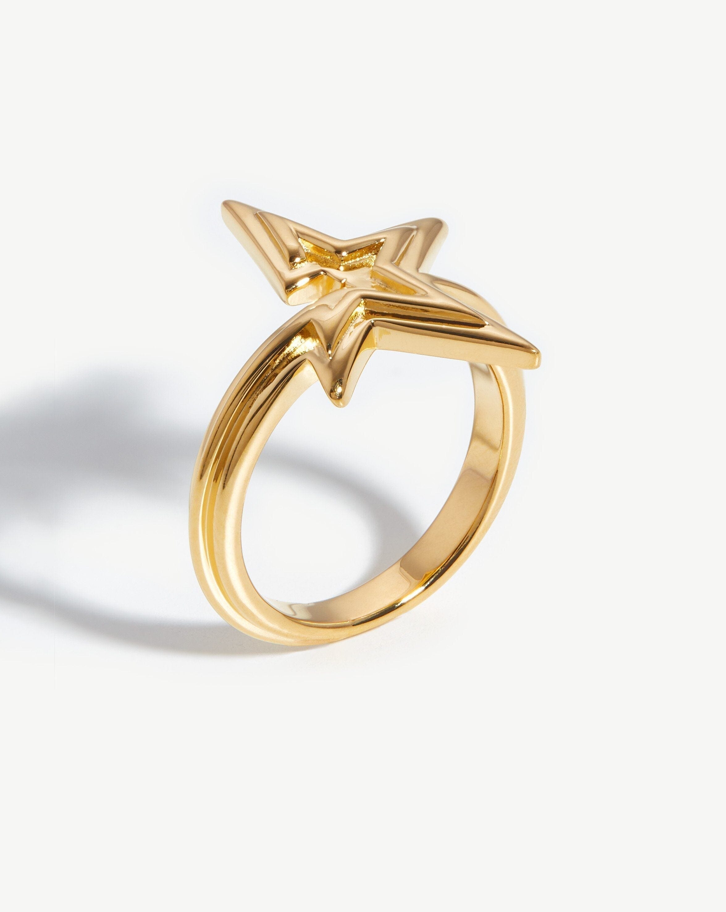 Celestial Ridge Star Ring - 18k Gold Vermeil Stackable Ring for Women, Dainty Gold Star Jewelry Gift for Her | Perfect for Everyday Wear, Date Nights & Special Occasions