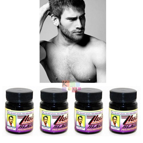 4 X Black Phomthong Natural Facial Hair Growth Cream - 20ml for Beard, Mustache, Chest Hair - Enhance Facial Hair Growth for Men at Home or Travel