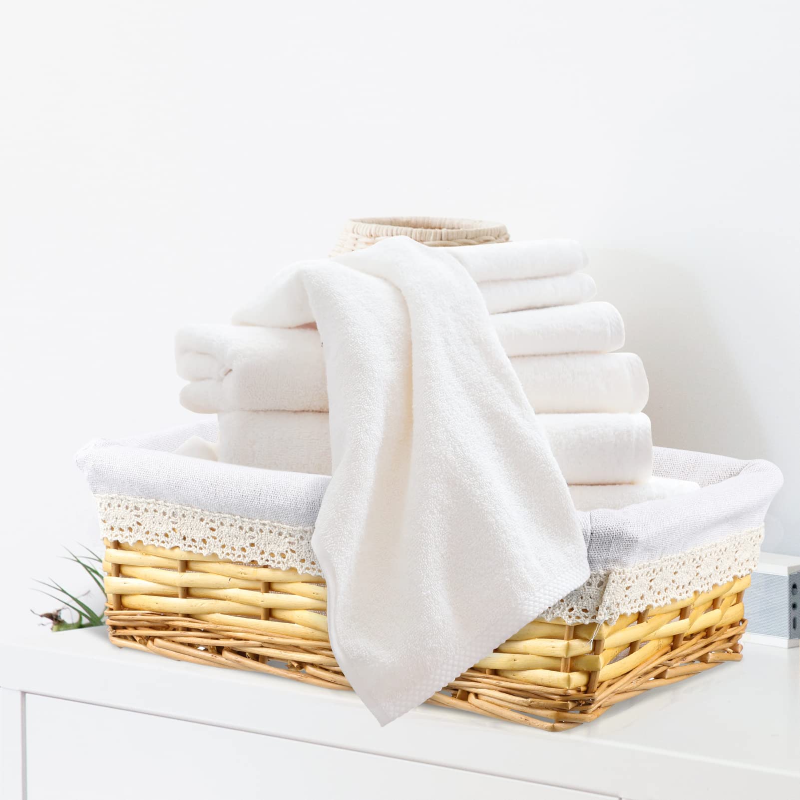 Woven Wicker Storage Basket - Home & Desktop Organizer for Office & Living Room