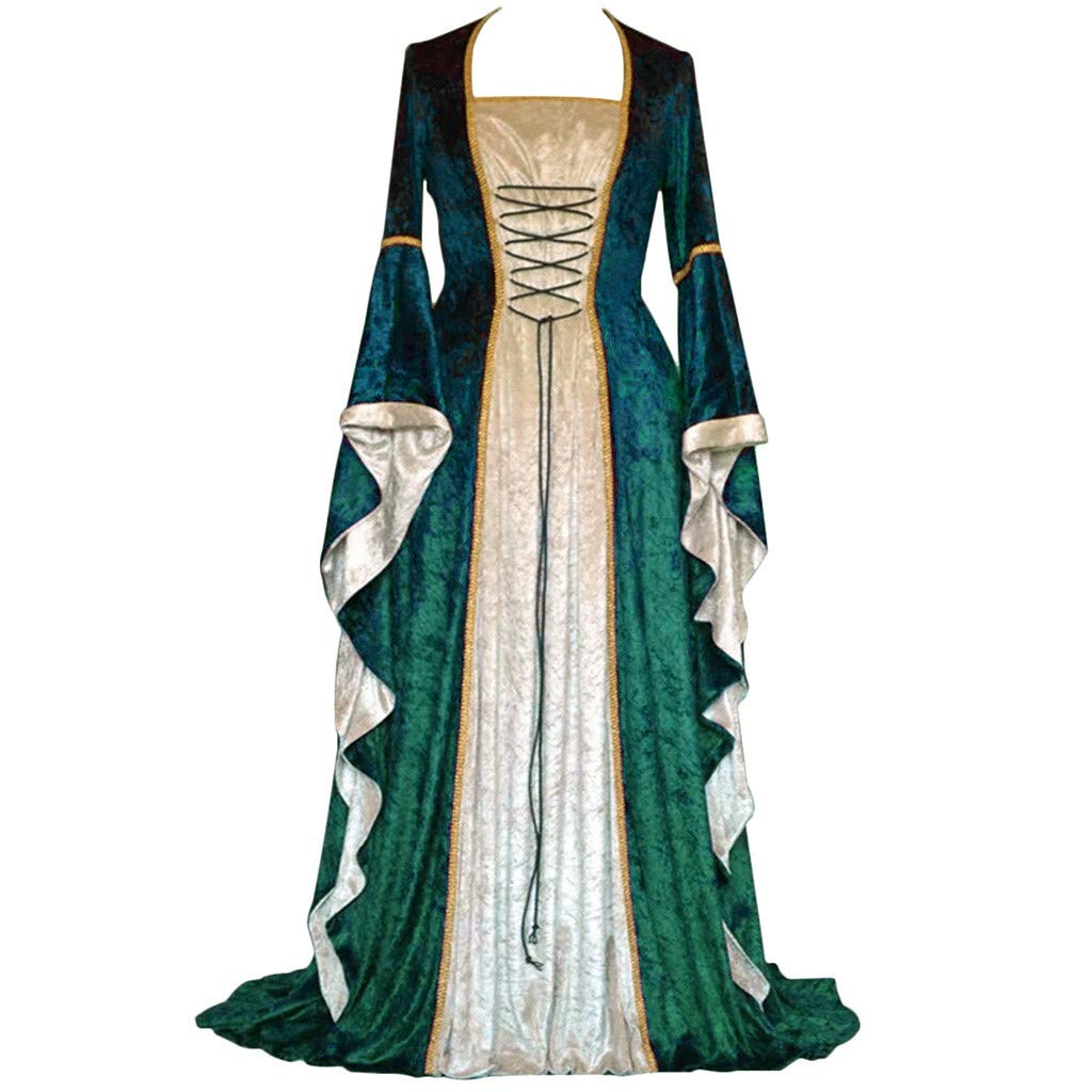 Medieval Gothic Vintage Floor Length Dress for Women - Elegant Cosplay Costume & Renaissance Festival Attire