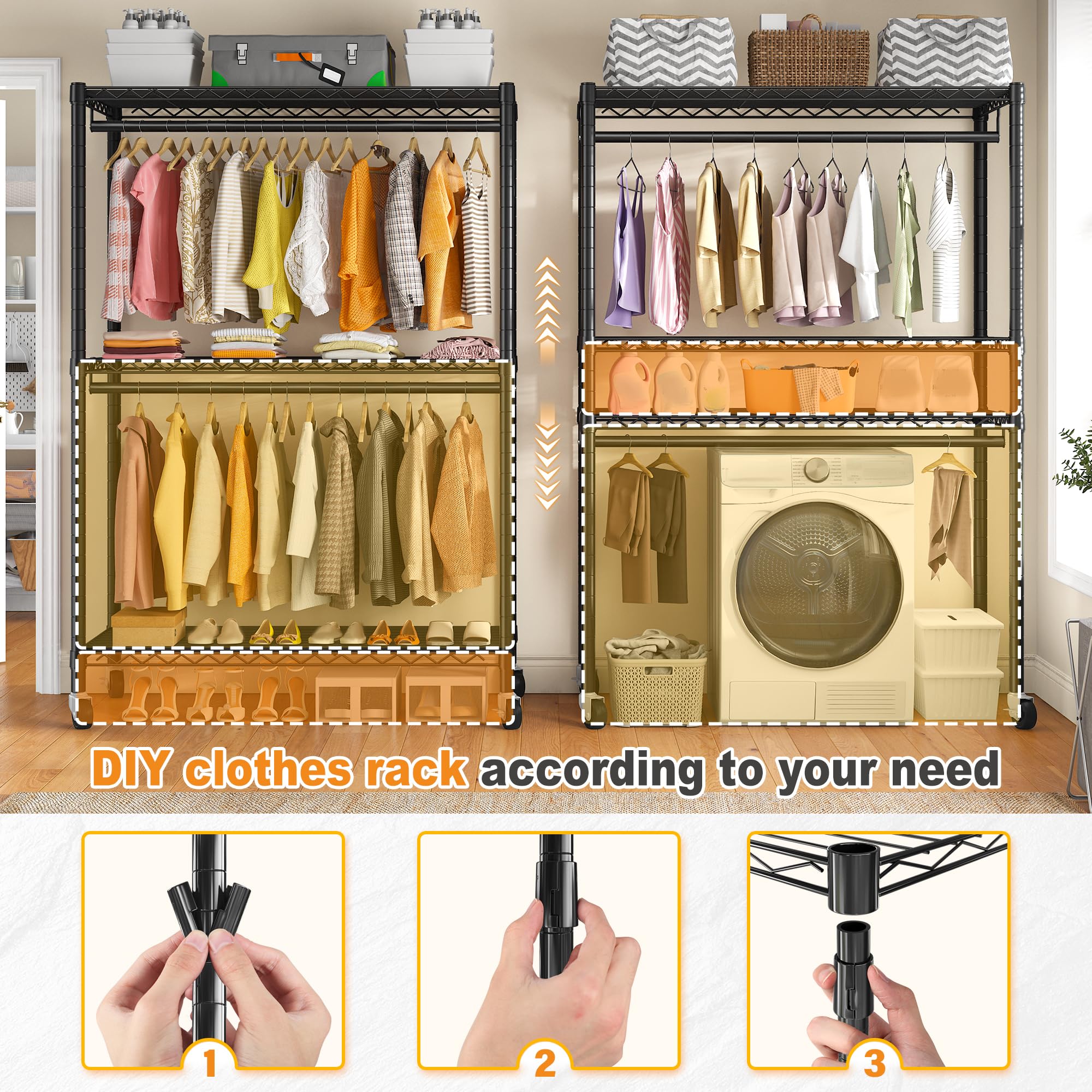 Raybee Heavy Duty Rolling Clothes Rack with Cover - 81