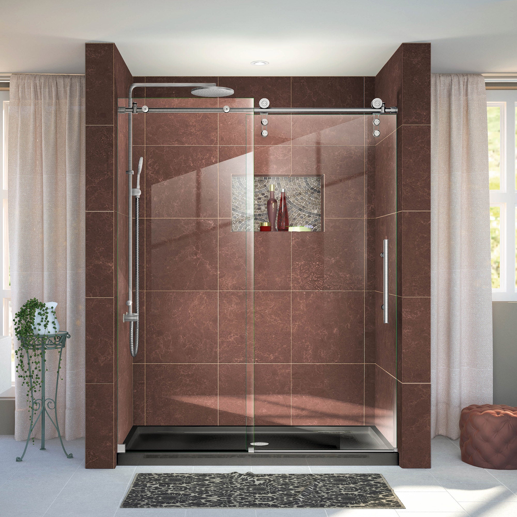 DreamLine Enigma Z 56-60 Inch Frameless Sliding Shower Door - 76 Inch Height, Tempered Glass Bathroom Upgrade for Modern Homes & Luxury Hotels