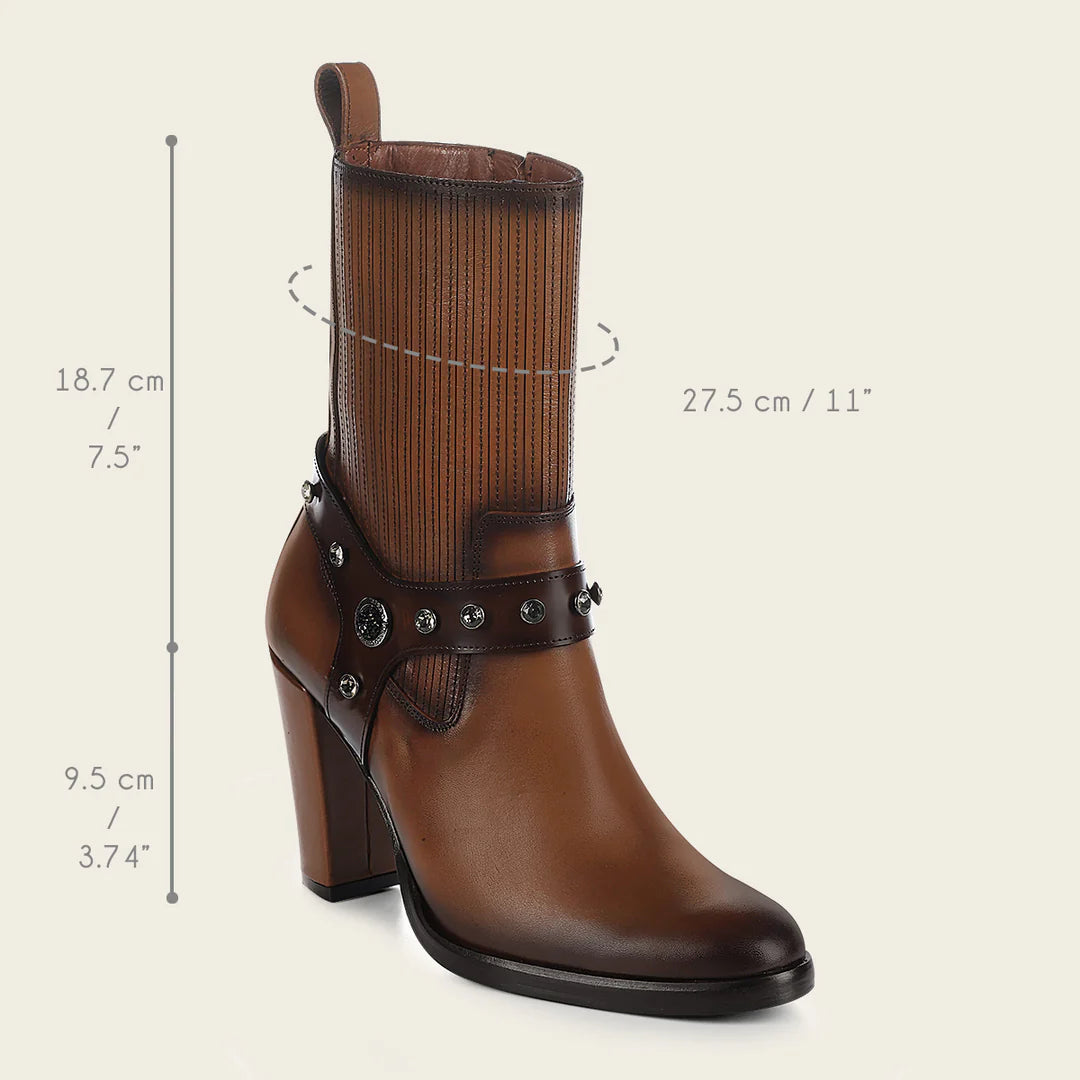 Franco Cuadra Women's Western Cowgirl Ankle Boots - Tobacco Brown Leather Boots for Country Dancing, Rodeo & Casual Wear