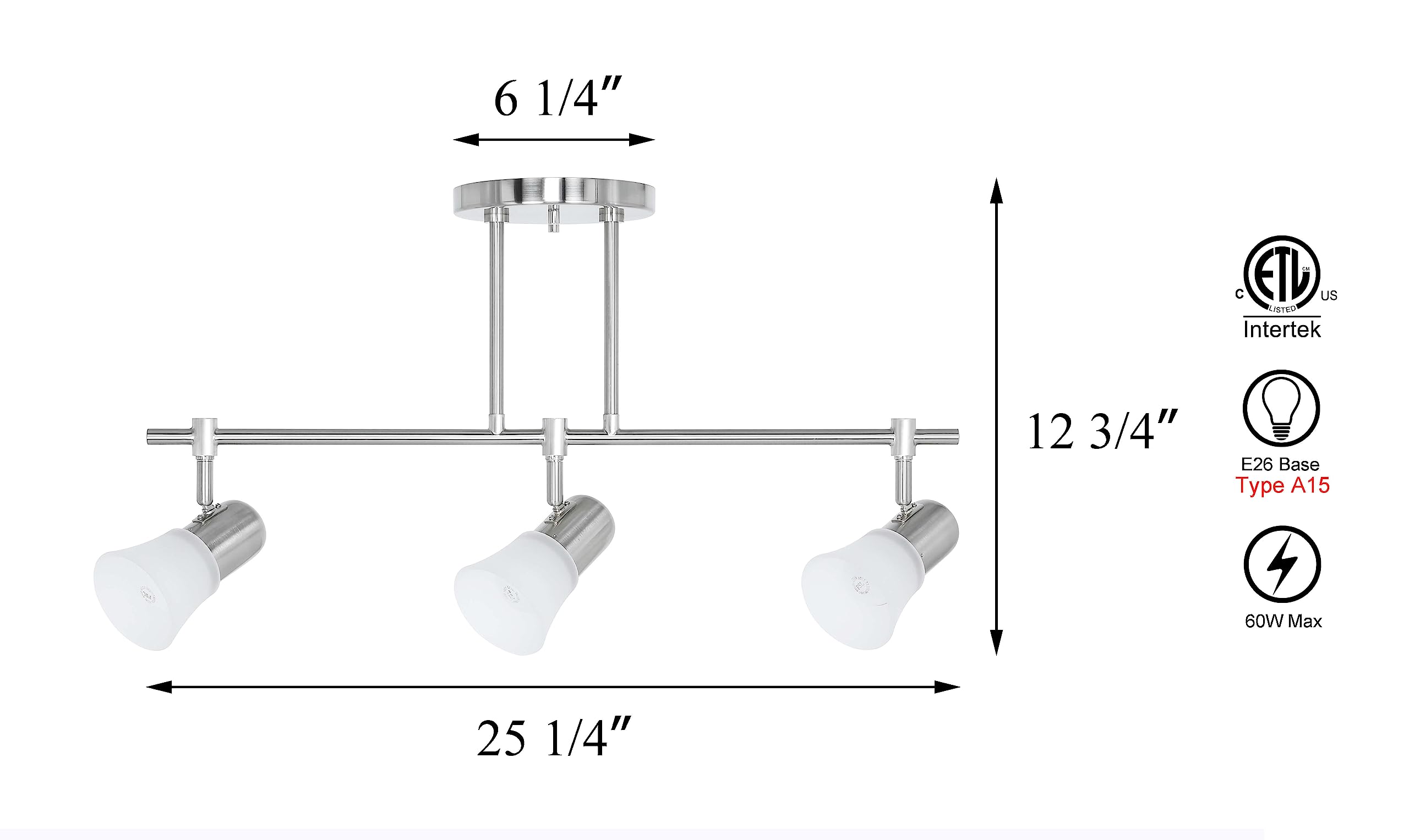 Modern 3-Light Kitchen Island Track Lighting - Brushed Nickel Finish with Glass Shades - Adjustable Hanging Ceiling Light for Kitchen, Dining Room & Bar (Model: XB-TR1235-3-BN) - Perfect for Task Lighting and Ambience in Contemporary Homes