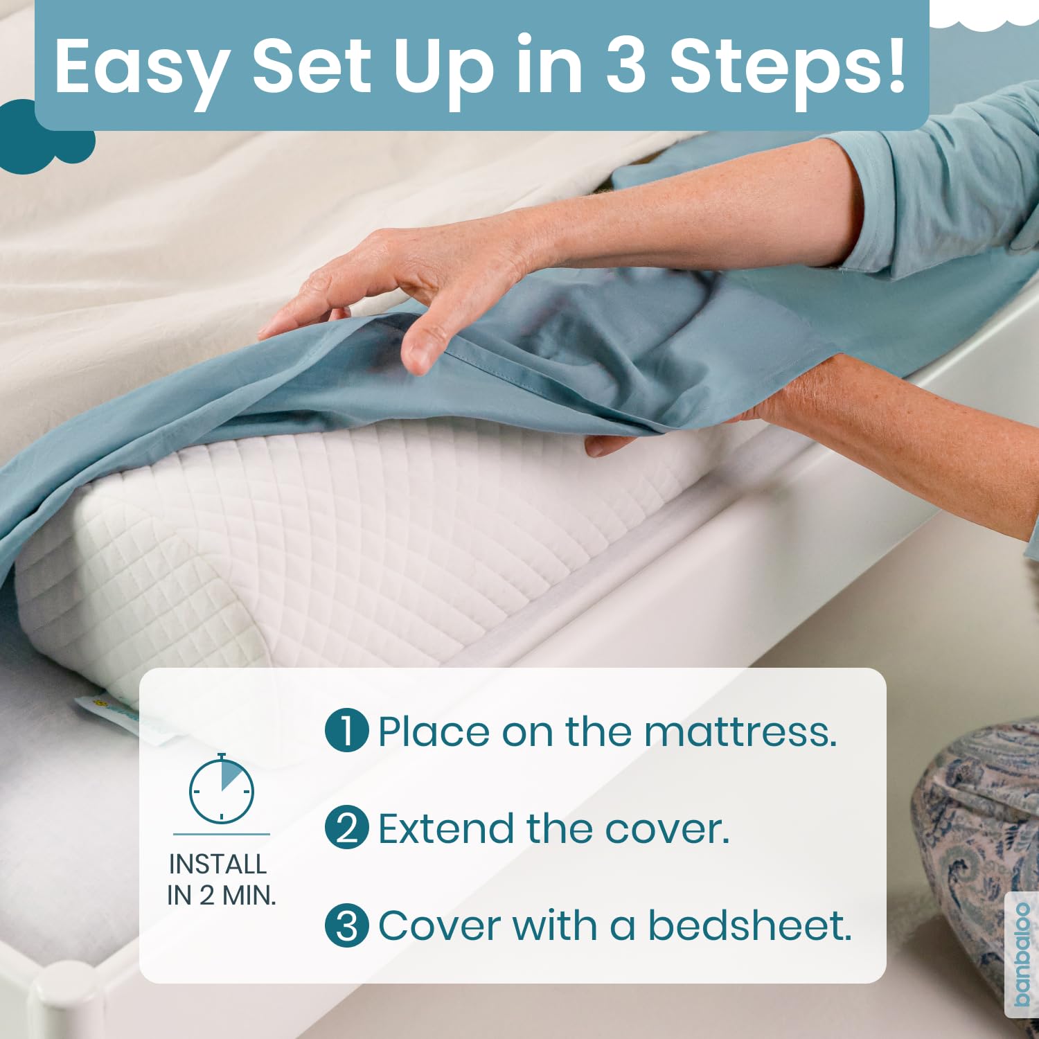 BANBALOO Toddler Bed Bumper - XL Foam Barrier with Mattress Cover for Queen/King/Twin Beds | Safe & Easy Setup for Kids' Room