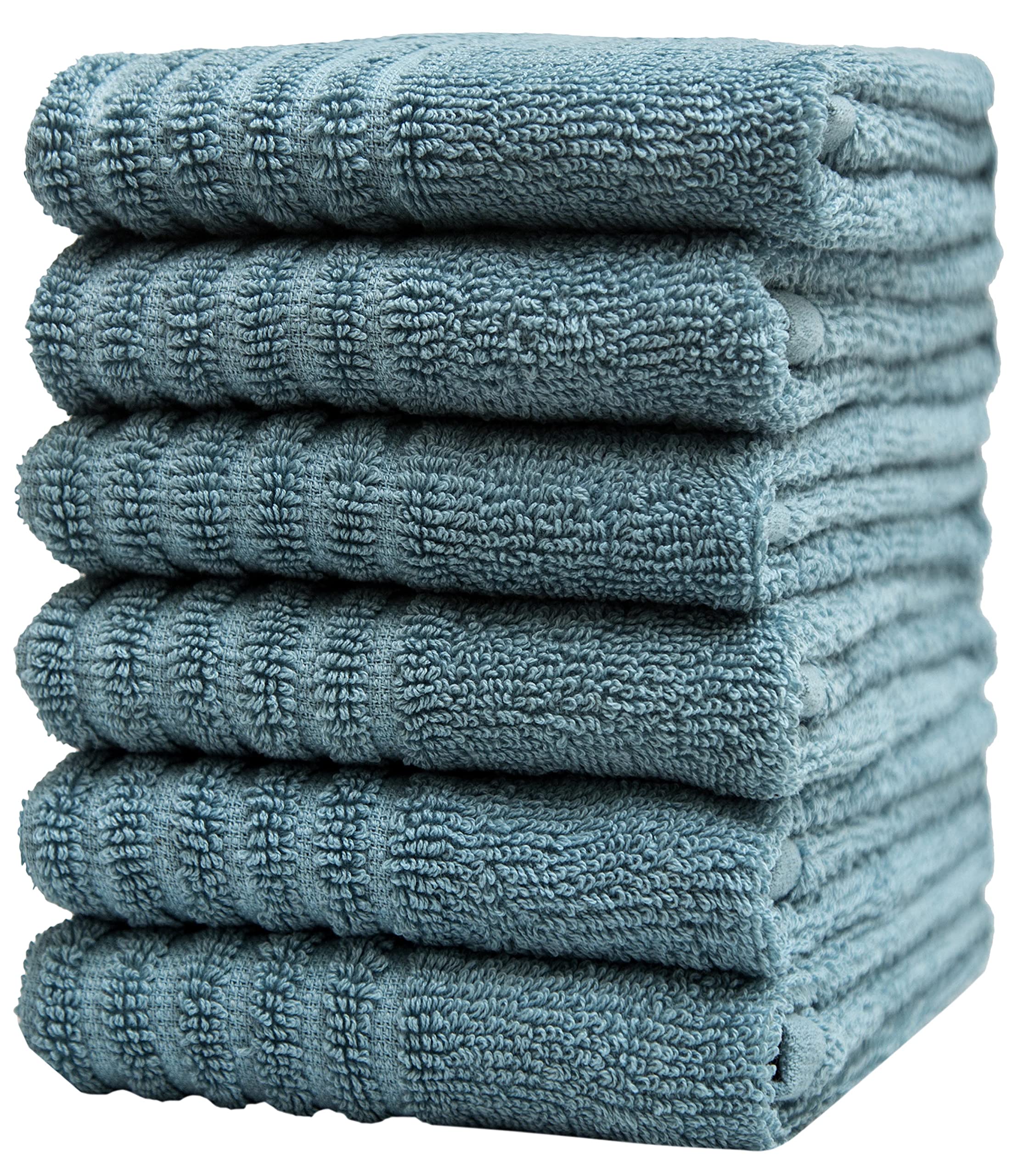 Premium Cotton Kitchen Towels Set (16”x28”, 6 Pack) - Ultra Absorbent High GSM Tea Towels with Ribbed & Diamond Weave - Dish Drying, Hand Wiping & Counter Cleaning - Aqua Half-Ribbed Design for Modern Kitchens