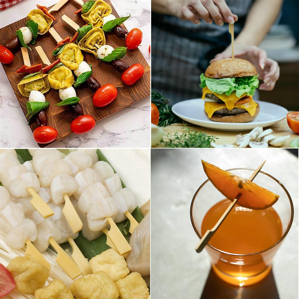 200 Pcs 4.7 Inch Natural Bamboo Skewers with Storage Box - Appetizer Toothpicks, Cocktail Picks for Fruit Kabobs, Sausage, BBQ Snacks & Fondue - Perfect for Party Platters, Charcuterie Boards & Outdoor Grilling
