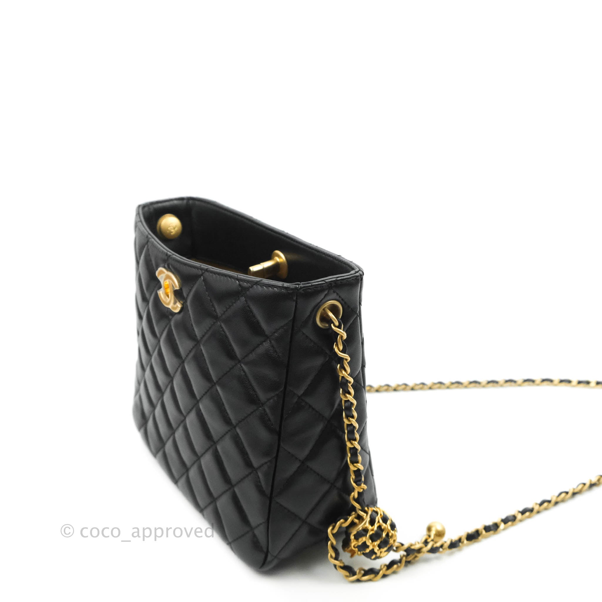 Chanel Black Pearl Crush Hobo Bag - Lambskin Leather with Aged Gold Hardware - Perfect for Evening Events, Parties & Luxury Fashion Accessories