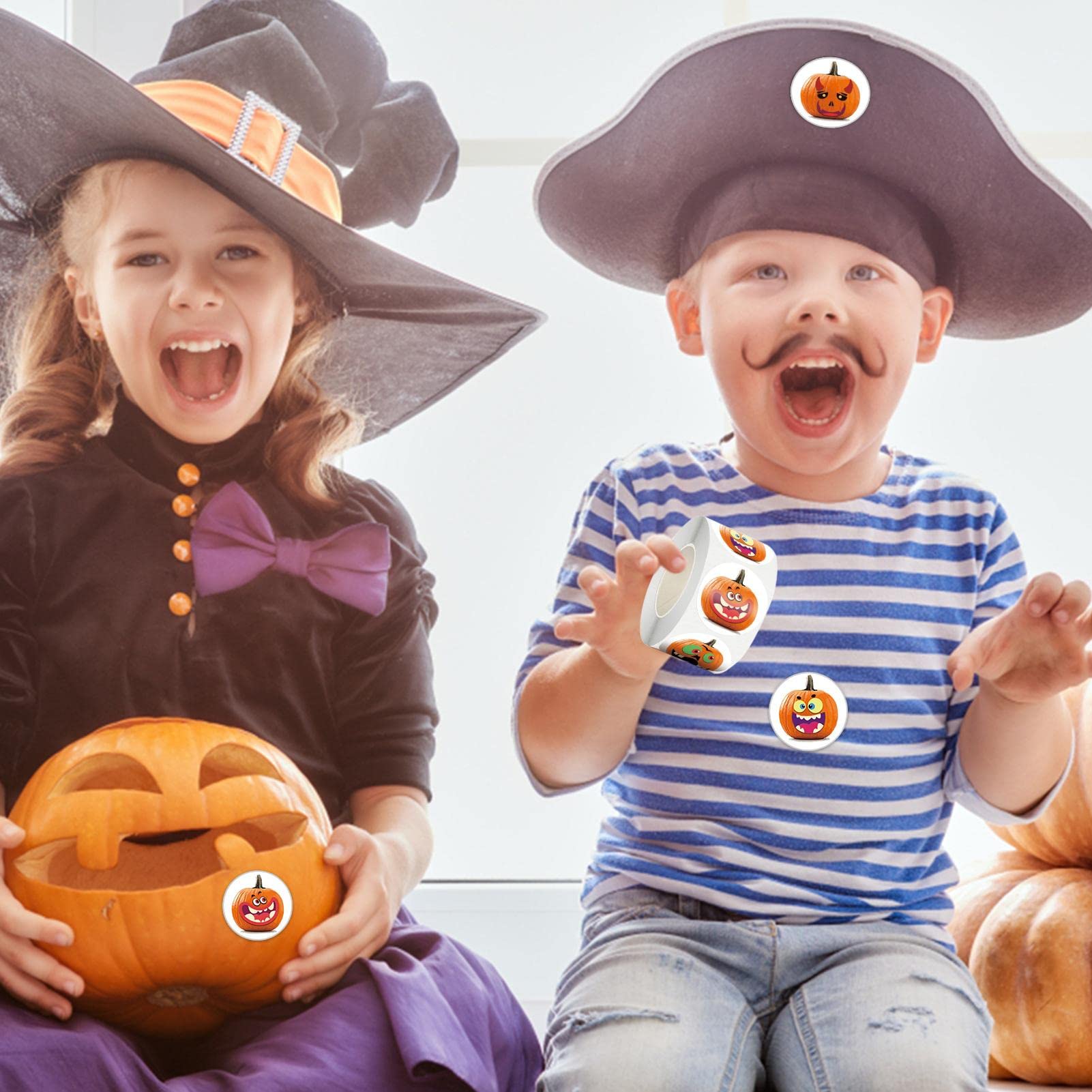 500 Halloween Stickers Roll - 8 Fun Pumpkin & Character Designs for Kids Trick or Treat, Party Favors & Classroom Decor - Waterproof DIY Decals for Notebooks, Scrapbooks & Halloween Party Supplies