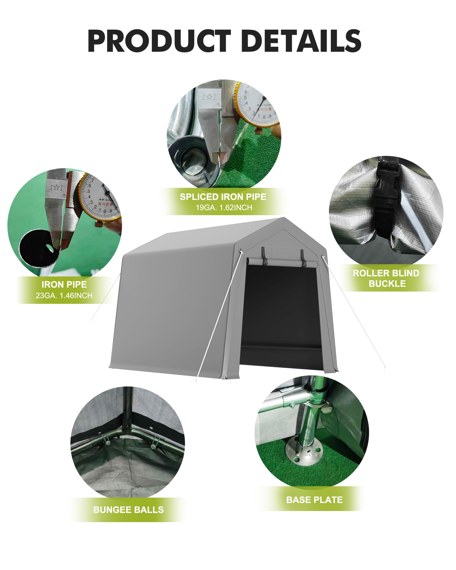 6x8 ft Heavy Duty Waterproof Carport Storage Shed with 2 Roll-Up Zipper Doors - Shelter Logic Garage Tent for Motorcycle, Bike, Garden Tools & Firewood Storage - Perfect for Backyard, Patio, RV and Outdoor Equipment Protection