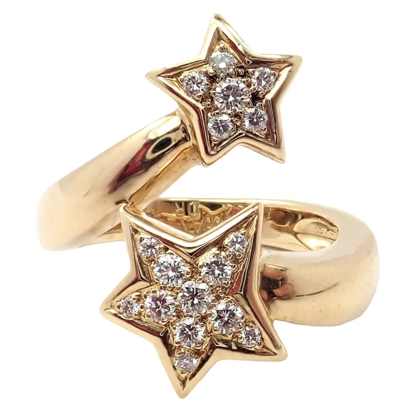 Authentic Chanel Comete 18K Yellow Gold Star Diamond Cocktail Ring for Women - Luxury Statement Jewelry for Parties, Weddings & Special Occasions