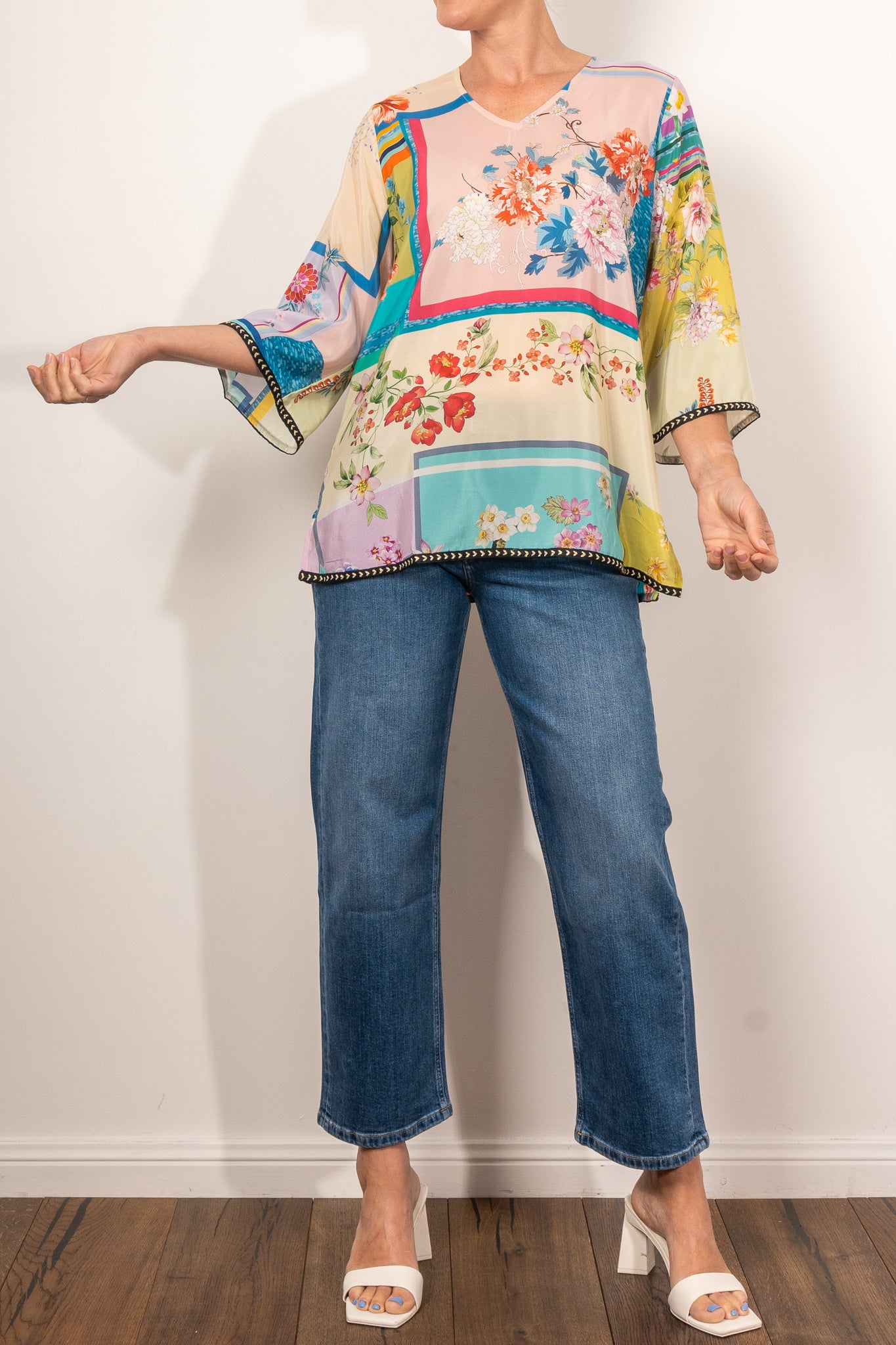 Johnny Was Cali Blouse Stallion - Boho Floral Embroidered Women's Top for Casual Wear & Summer Outfits