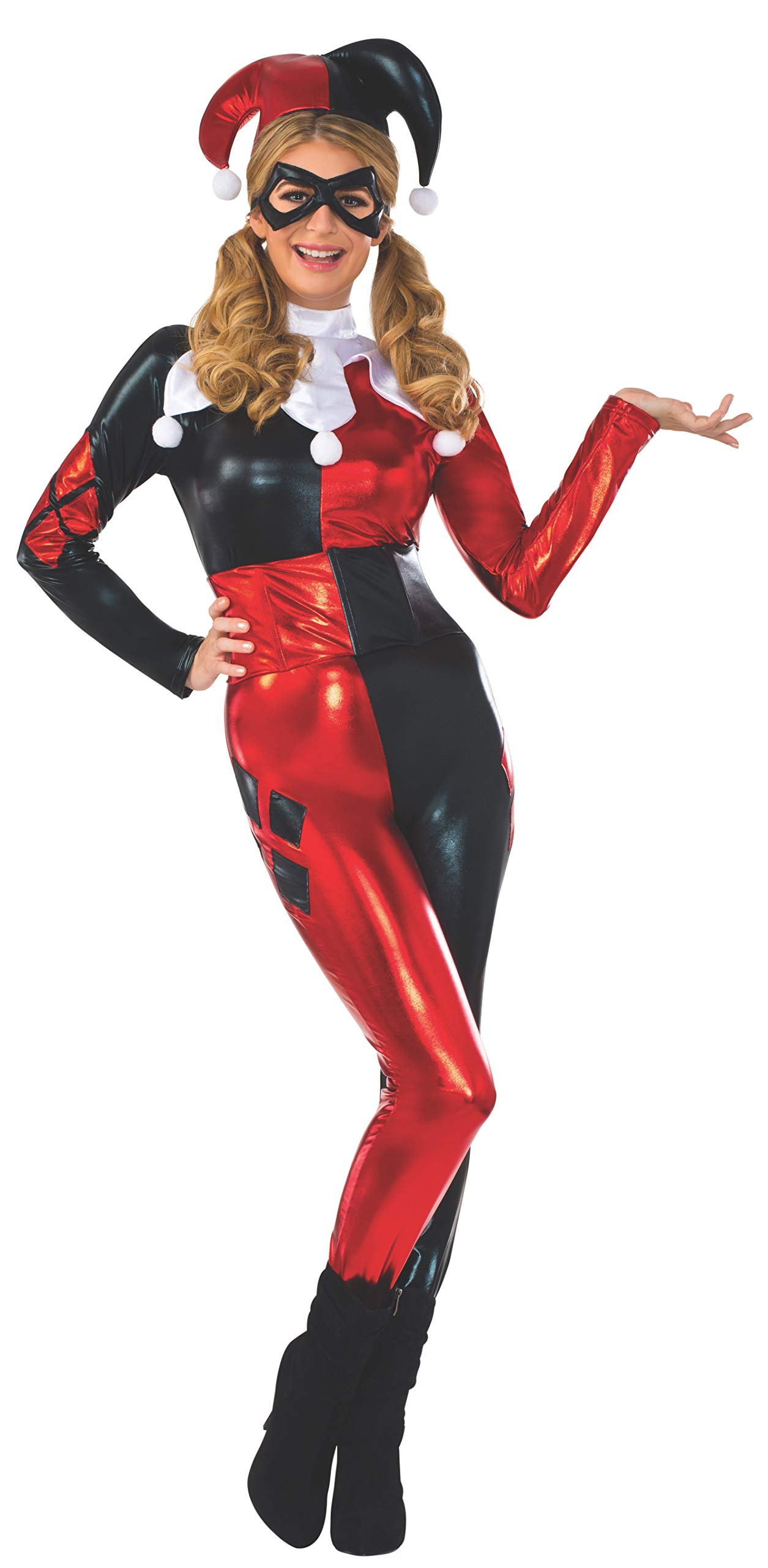 DC Comics Harley Quinn Deluxe Jumpsuit Costume for Cosplay, Halloween & Comic Con - Official Licensed Harley Quinn Outfit for Women & Girls
