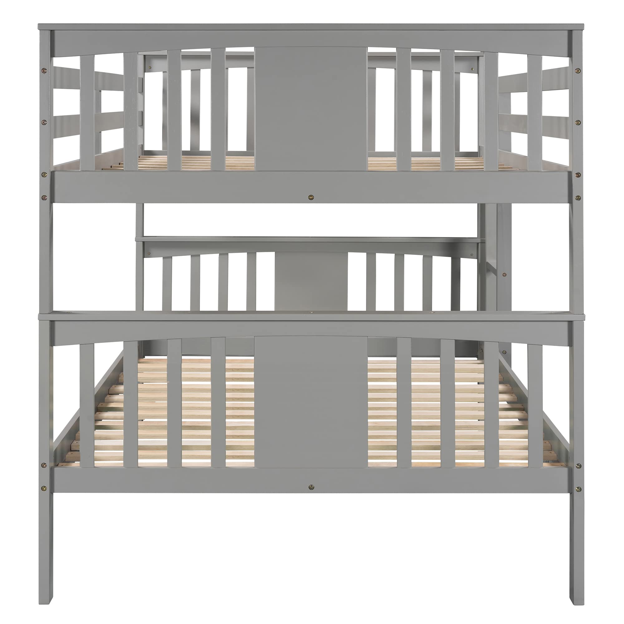 Harper & Bright Designs Full Over Full Bunk Bed - Solid Wood Twin Bunk Bed with Ladder, Space-Saving Grey Bunk Bed for Kids, Teens & Guest Rooms - Perfect for Small Bedrooms, Dorms & Vacation Homes