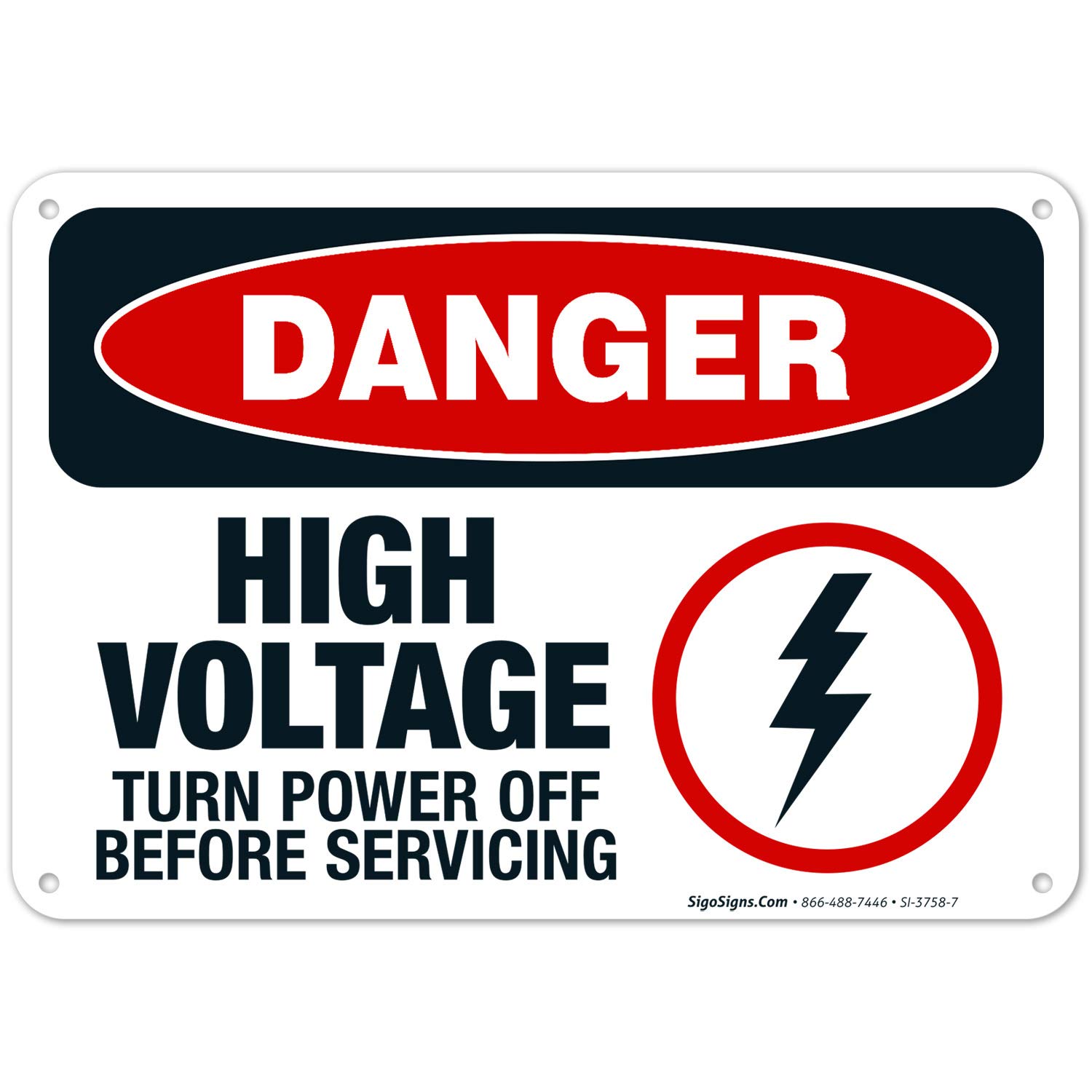 OSHA Danger Sign - High Voltage Turn Power Off Before Servicing - 10x7 Inch Rust-Free Aluminum Safety Sign - Fade Resistant for Indoor/Outdoor Use - Made in USA - Perfect for Electrical Panels, Construction Sites & Industrial Facilities