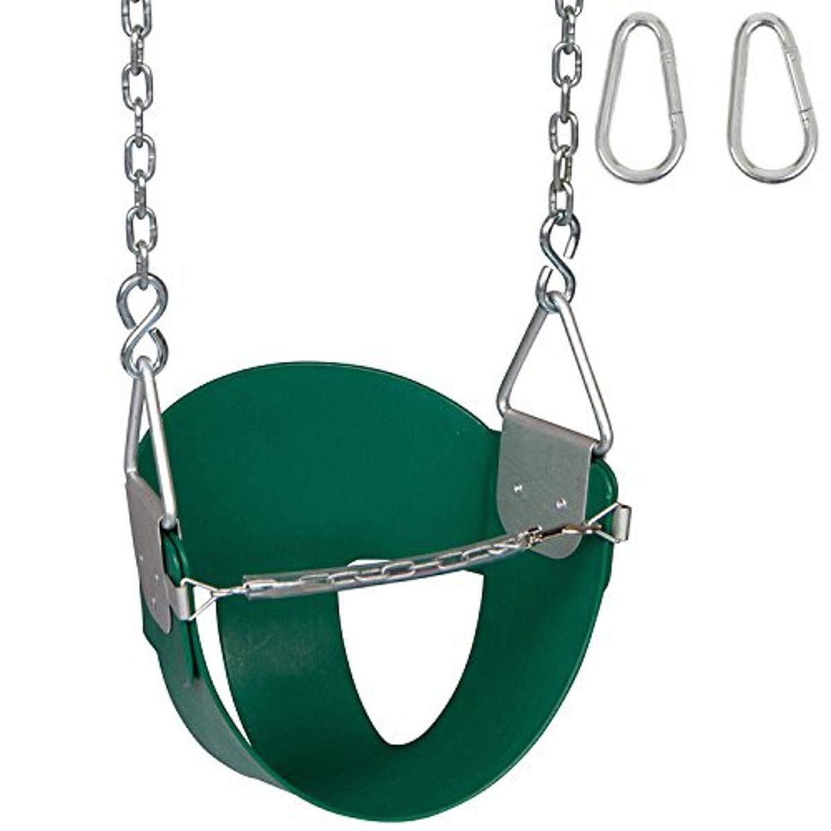 Highback Half Bucket Swing Seat with Chains & Hooks - Durable Green Outdoor Playground Swing Set Accessory for Backyard, Park & Playground (Includes SSS Logo Sticker)