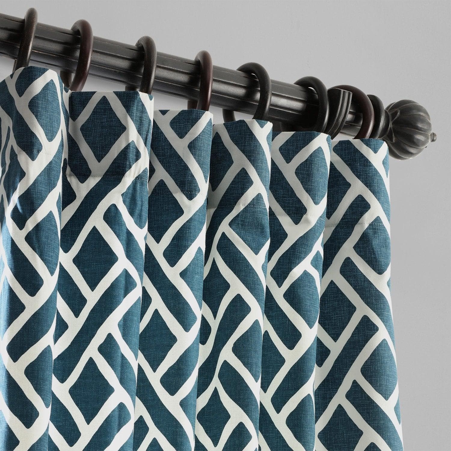 Martinique Blue Geometric Printed Cotton Room Darkening Curtains - Blackout Window Drapes for Bedroom, Living Room & Nursery - Noise Reducing & Light Blocking Home Decor