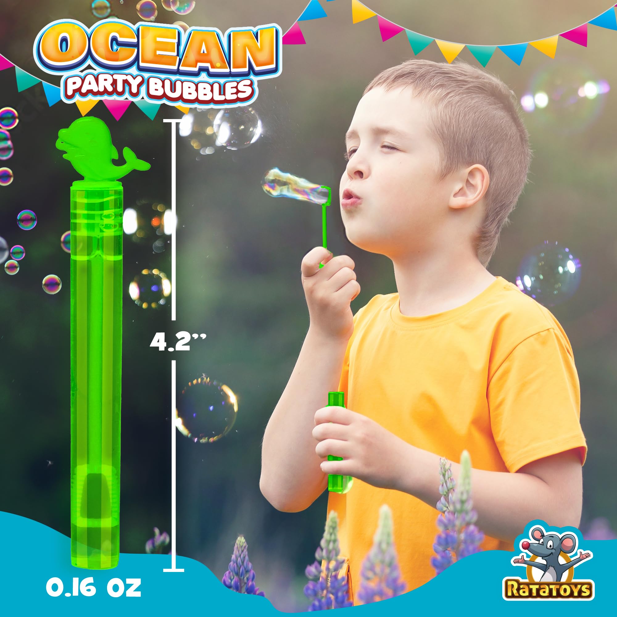 Ocean Party Bubbles for Kids - 36 Pack Sea Life Bubble Wands with Mermaid & Marine Animal Shapes | Non-Toxic Bubble Solution | Perfect for Birthday Parties, Beach Themes & Outdoor Play | Fun Party Favors for Boys & Girls Ages 3+