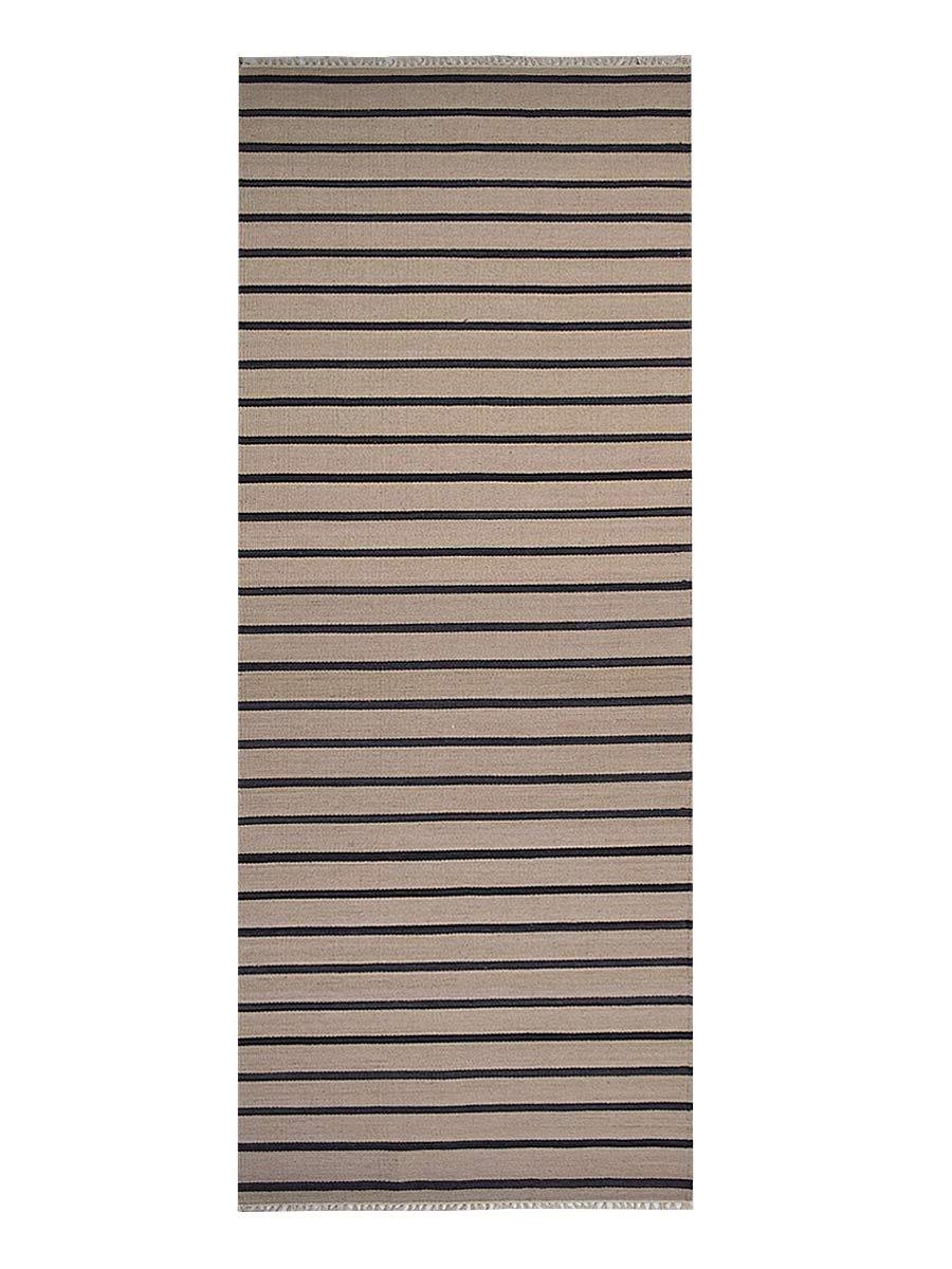 Handmade Wool Kilim Area Rug - 4'x6' Flat Weave Eco-Friendly Carpet in Cream Charcoal, Contemporary Low Pile Design for Living Room, Bedroom & Home Decor | Rugsotic Carpets D00118
