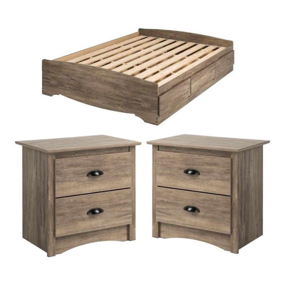 **Home Square 3-Piece Queen Bedroom Set - Platform Bed & 2 Nightstands with Drawers | Modern Bedroom Furniture for Small Spaces & Guest Rooms**