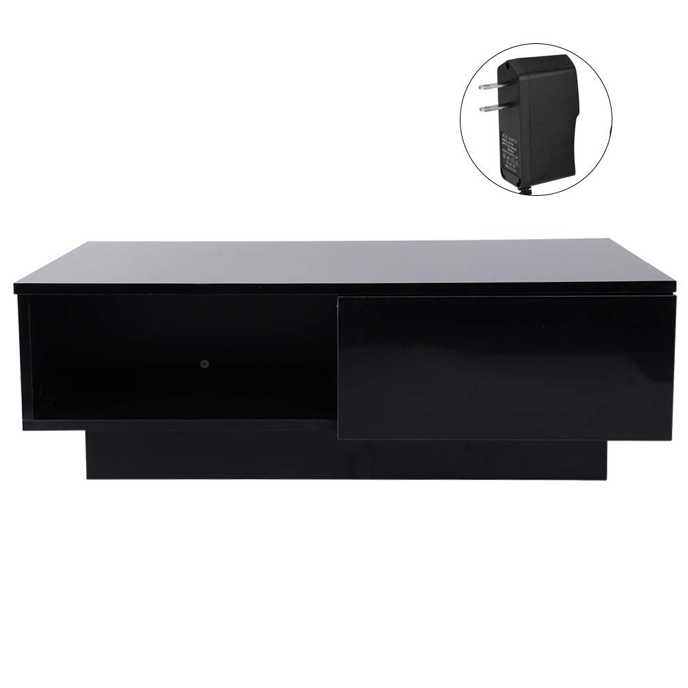 Modern LED Coffee Table with Drawer Storage - High Gloss Rectangle Cocktail Table for Living Room, Office & Home Decor - Black (110V) - Perfect for Entertaining, Relaxing & Stylish Spaces