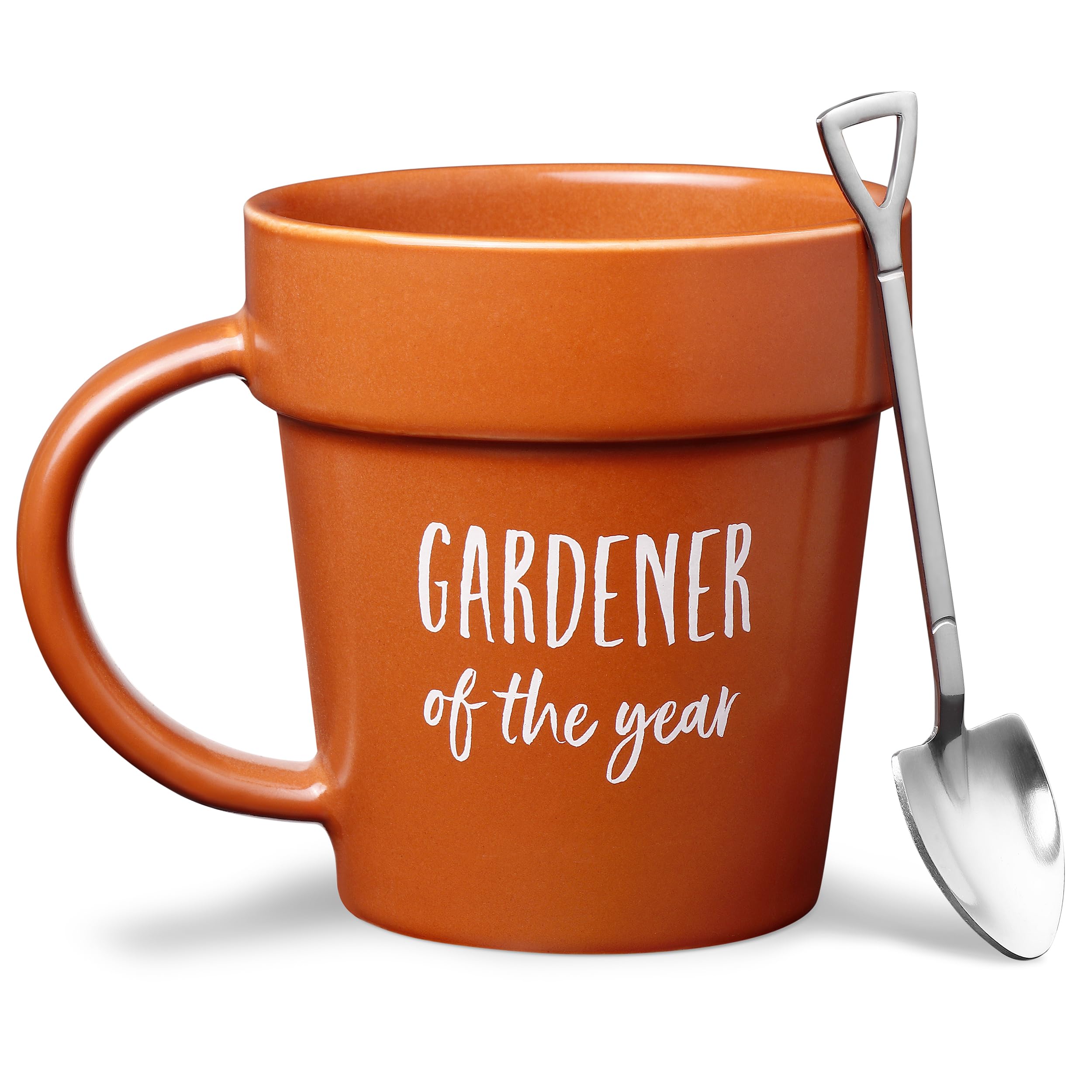 VELENTI Funny Gardener Coffee Mug with Shovel Spoon - Unique Plant Pot Shaped Mug for Men & Women - Perfect Gardening Gift for Dad's Birthday or Mom's Christmas - Ideal for Coffee Lovers & Plant Enthusiasts (Great for Home, Office or Garden Use)