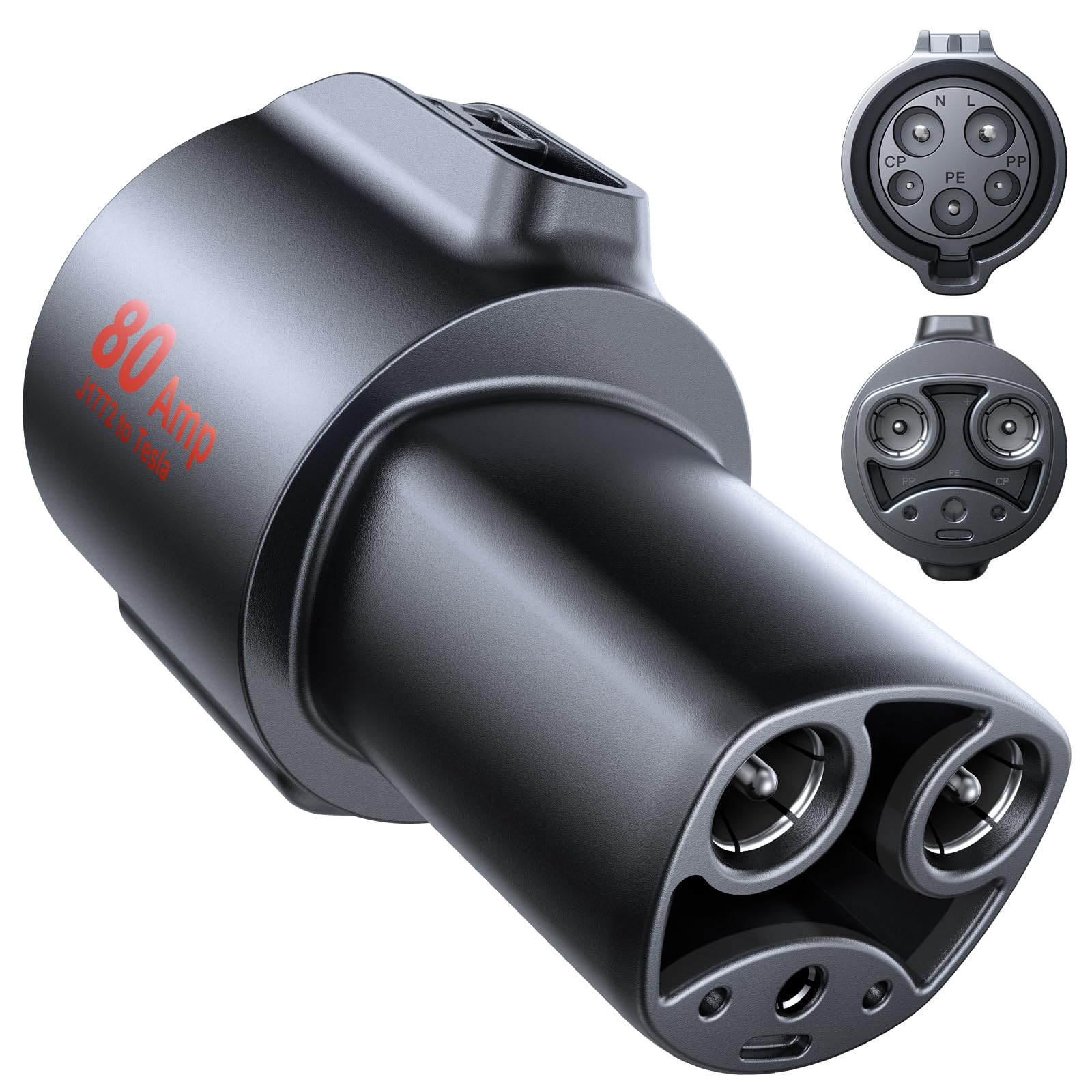 J1772 to Tesla Charger Adapter (80A 250V Max) - Compatible with Tesla Model Y/3/X/S/Cybertruck - Fast & Safe EV Charging Accessory for J1772 Stations - Perfect for Home, Work & Public Charging